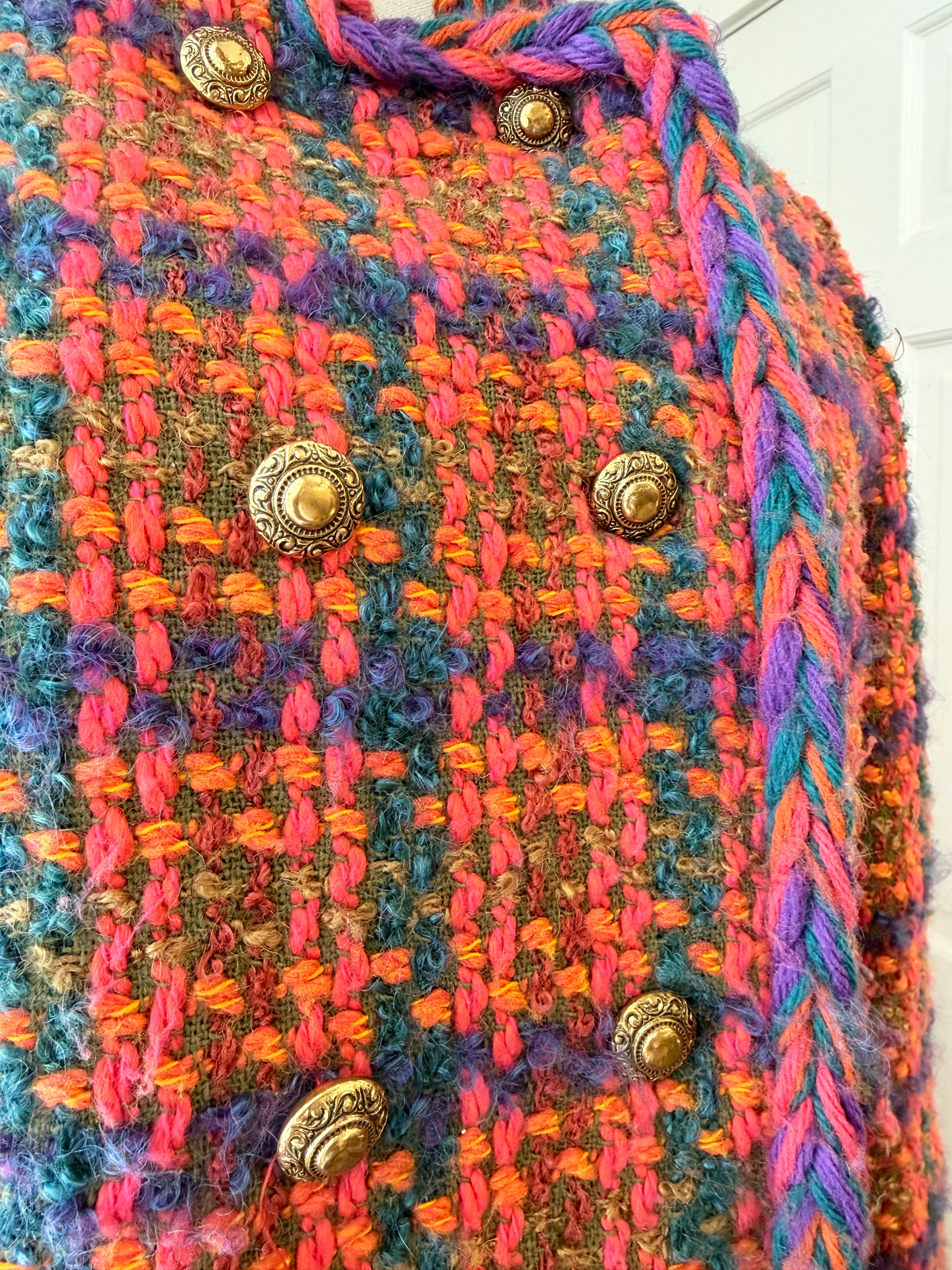 1960s Orange Tweed Two-Piece Skirt Suit in Pink, Orange & Purple