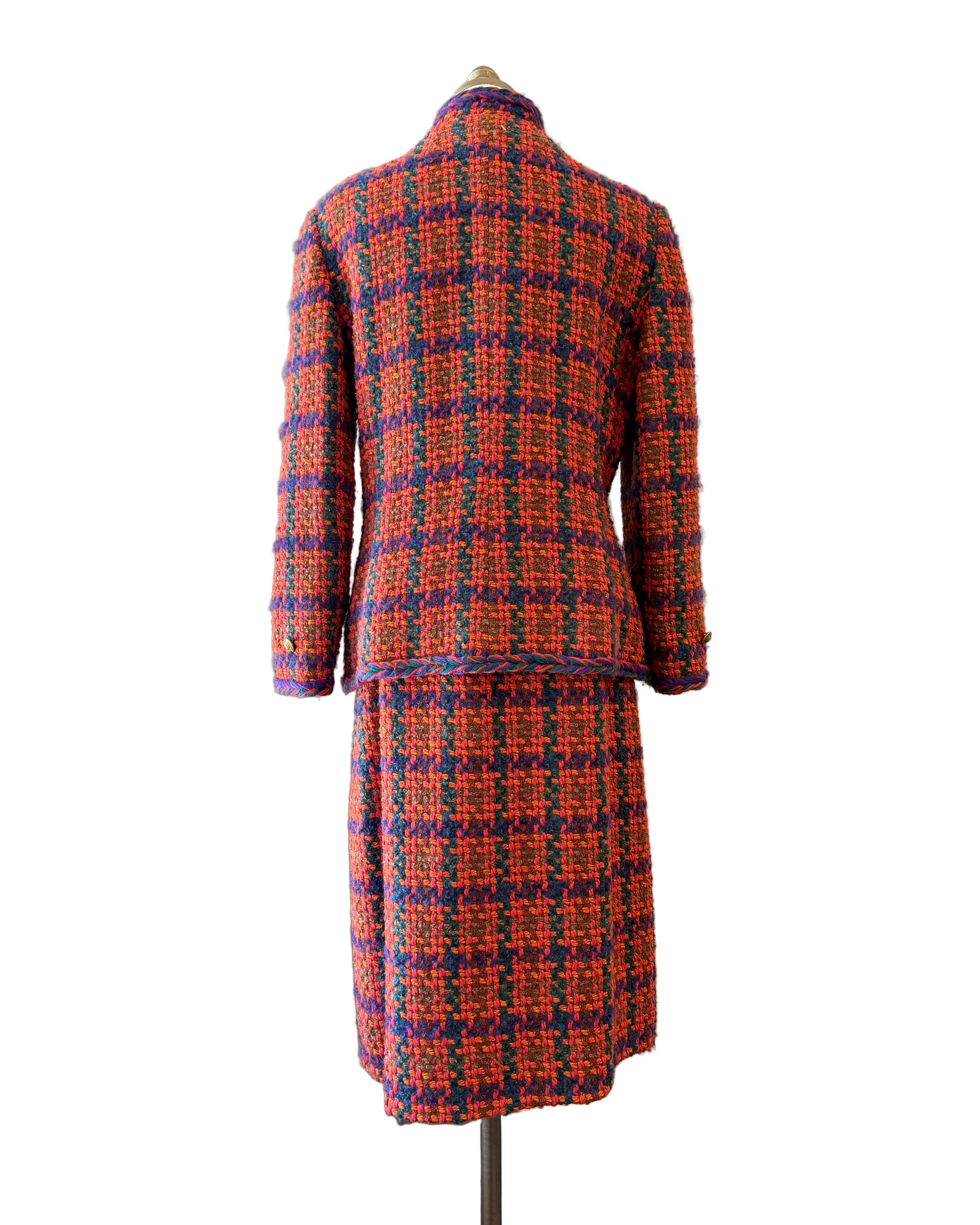 1960s Orange Tweed Two-Piece Skirt Suit in Pink, Orange & Purple