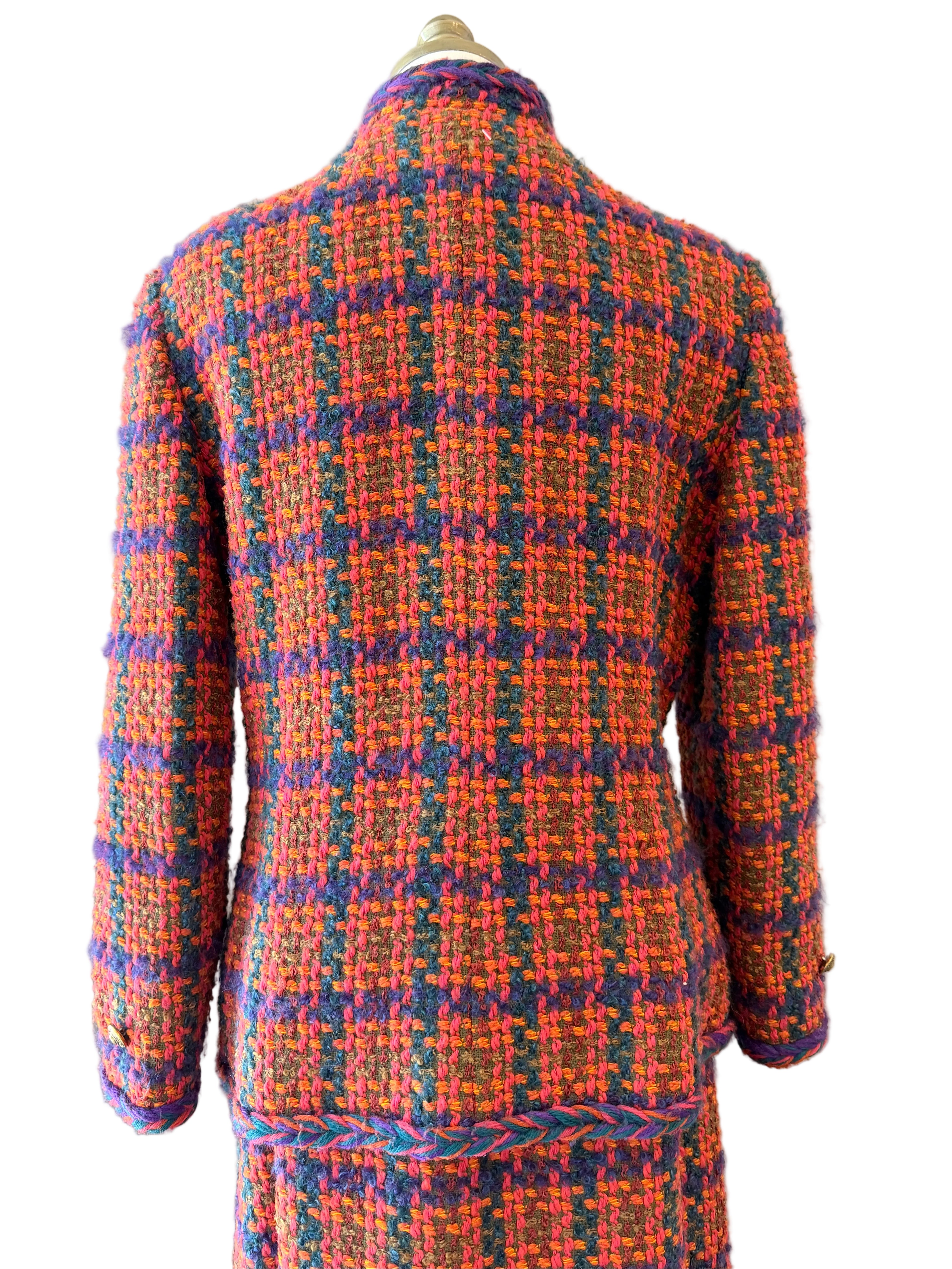 1960s Orange Tweed Two-Piece Skirt Suit in Pink, Orange & Purple