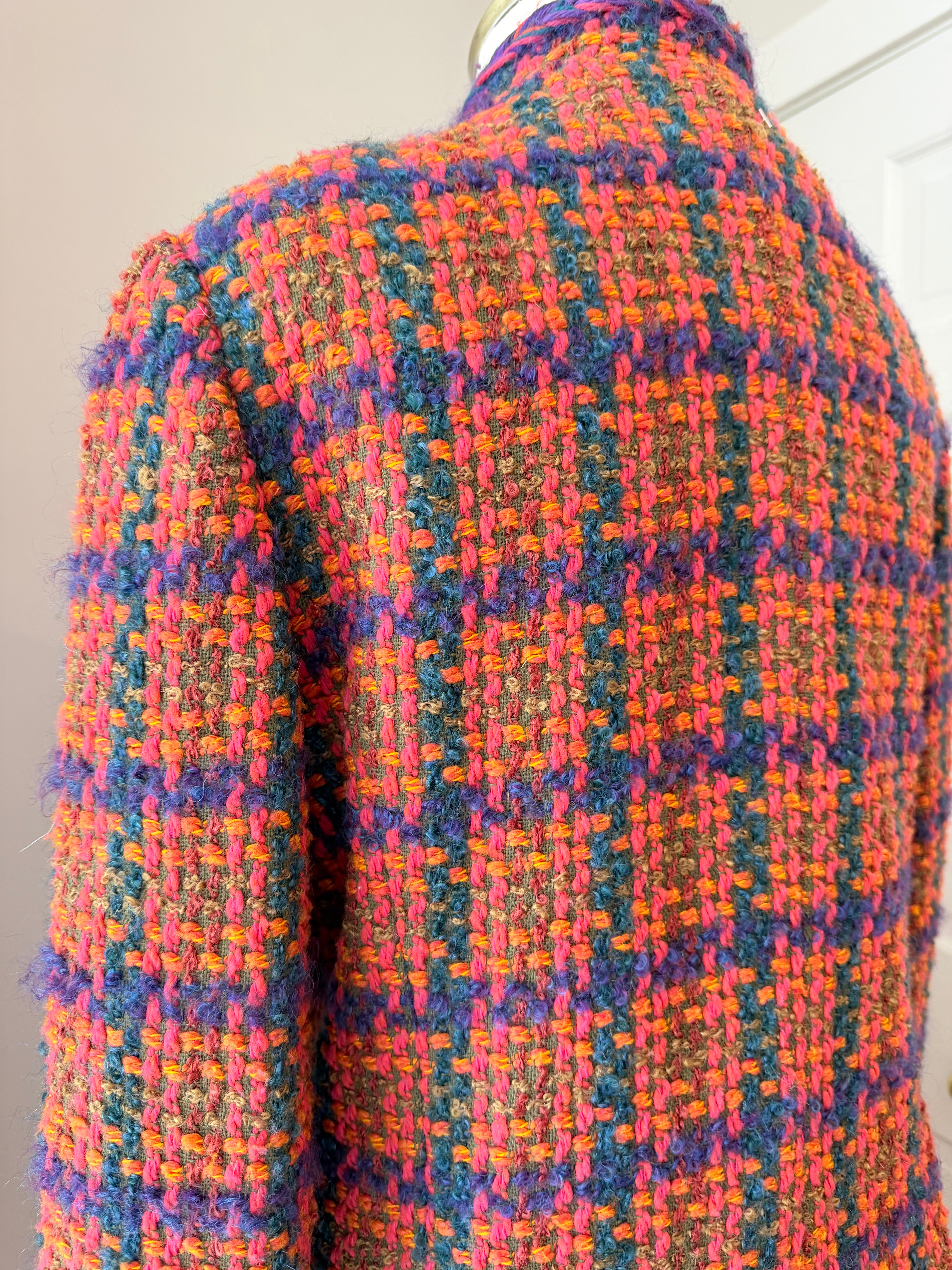 1960s Orange Tweed Two-Piece Skirt Suit in Pink, Orange & Purple