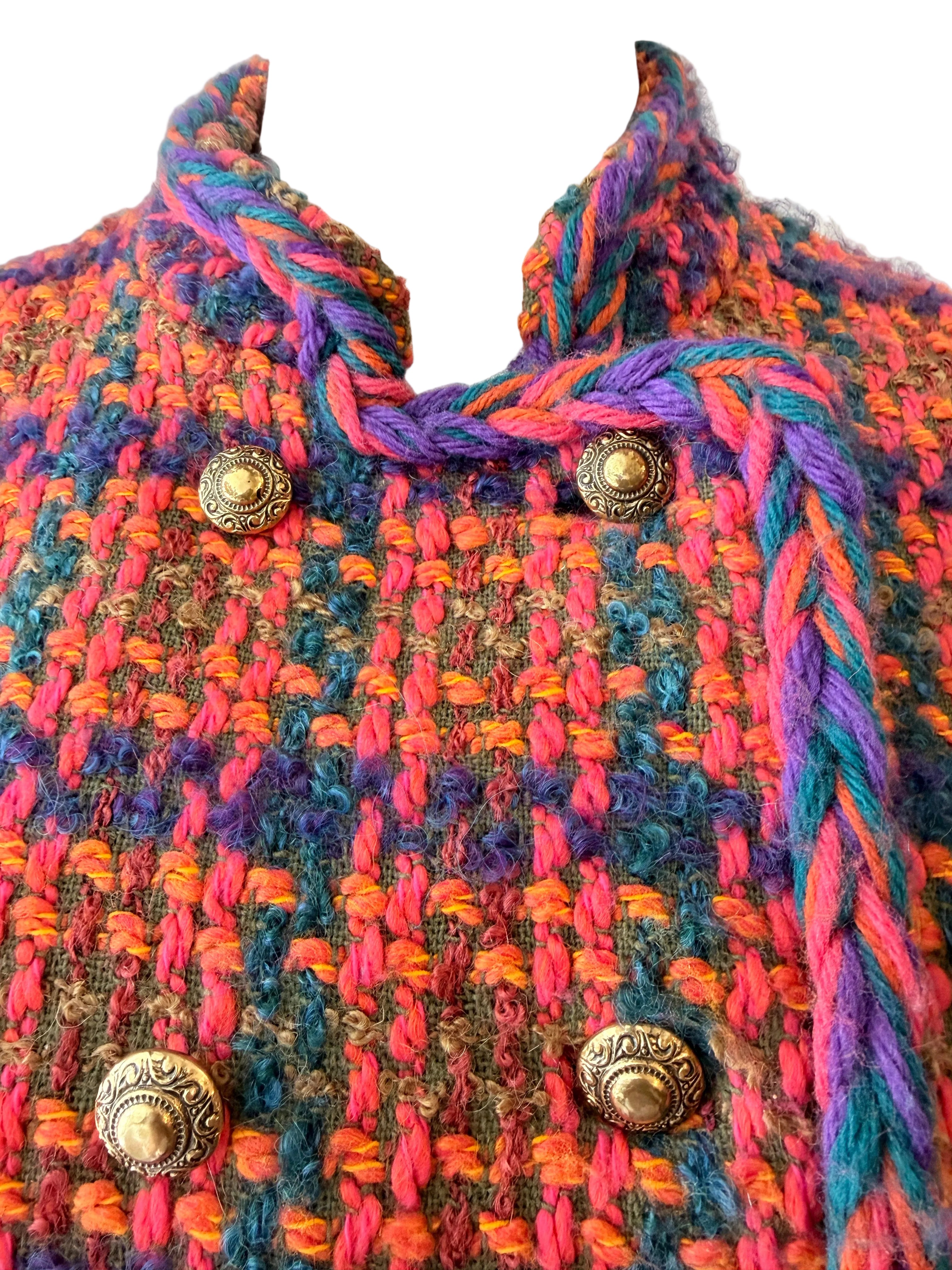 1960s Orange Tweed Two-Piece Skirt Suit in Pink, Orange & Purple