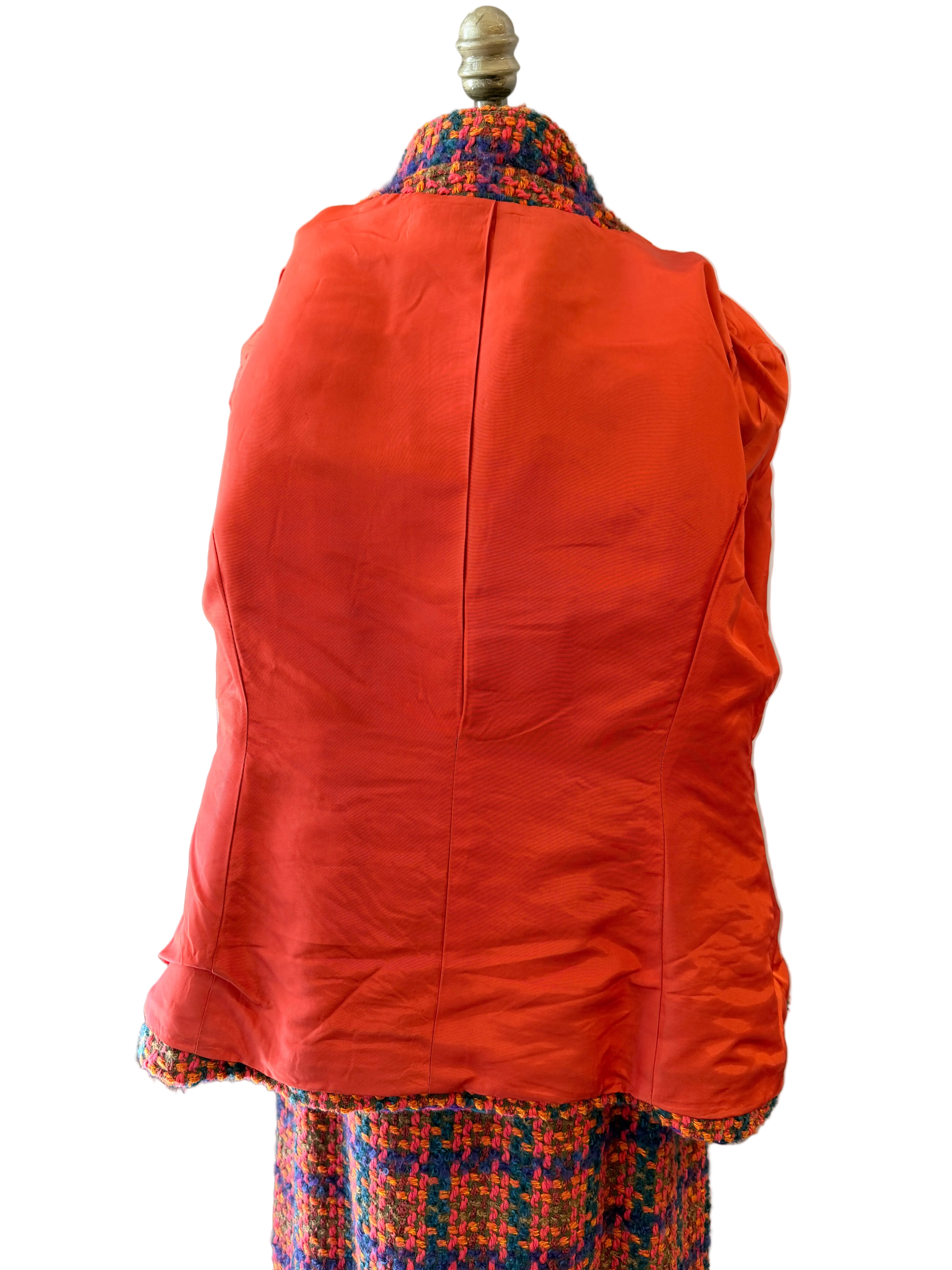1960s Orange Tweed Two-Piece Skirt Suit in Pink, Orange & Purple