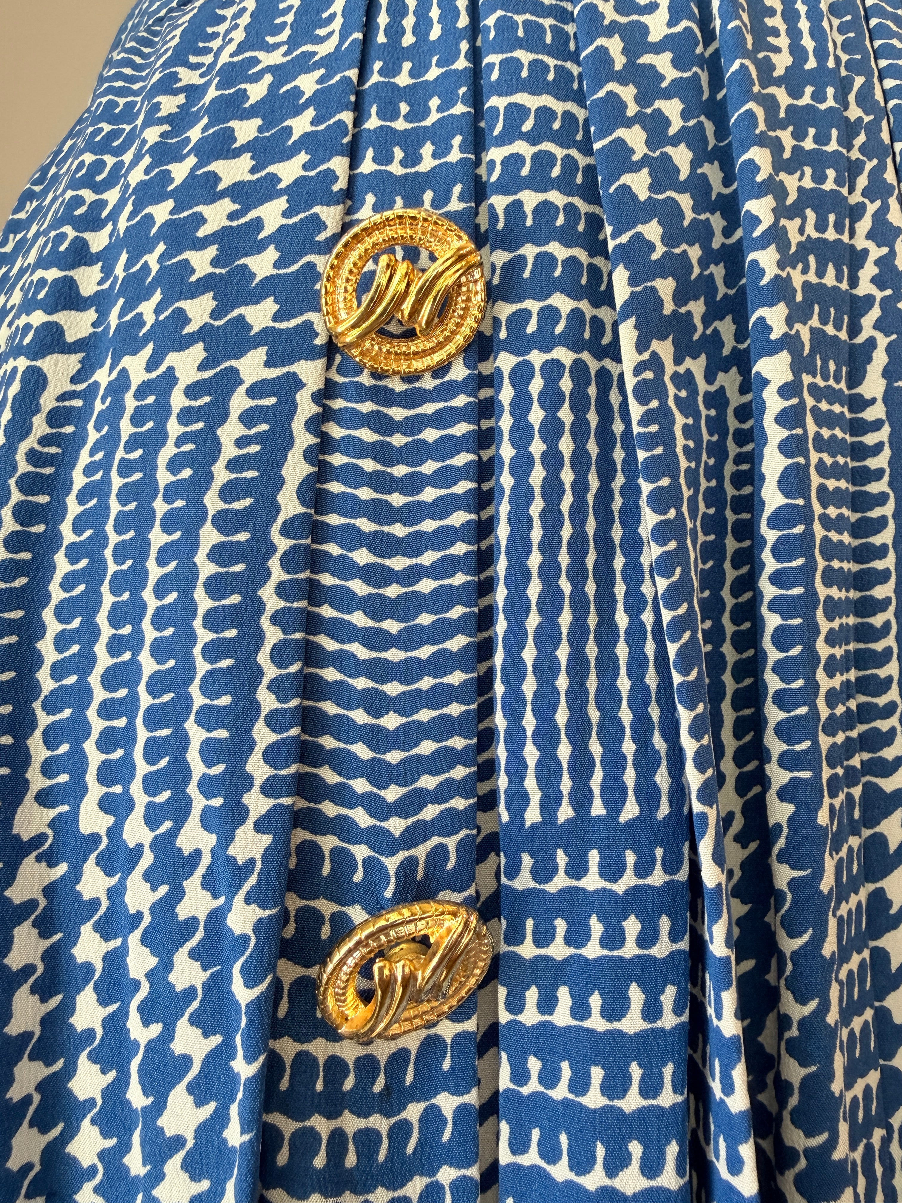 1960s Adolfo Royal Blue Three-Piece Skirt Suit with Silk Herringbone Details