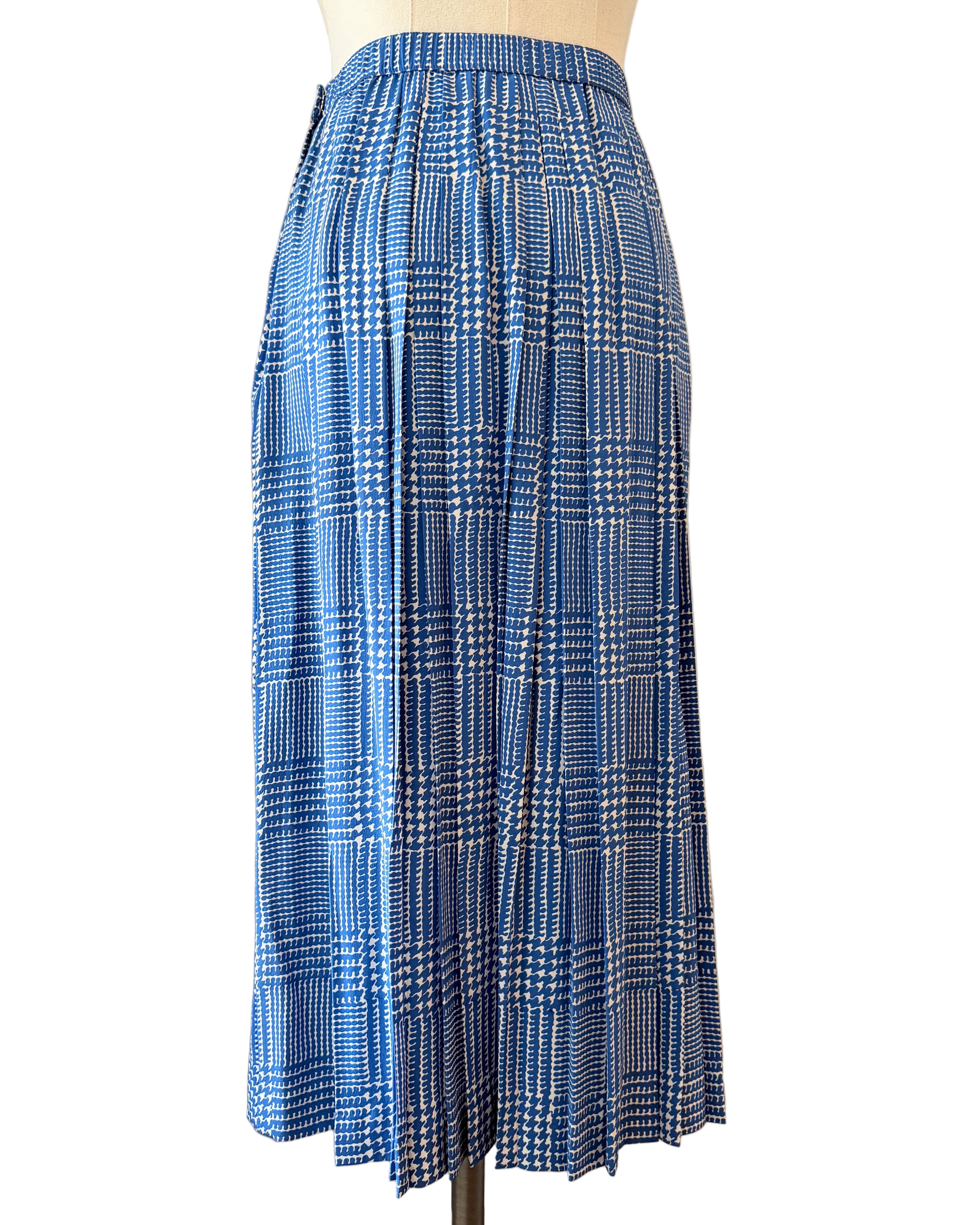 1960s Adolfo Royal Blue Three-Piece Skirt Suit with Silk Herringbone Details