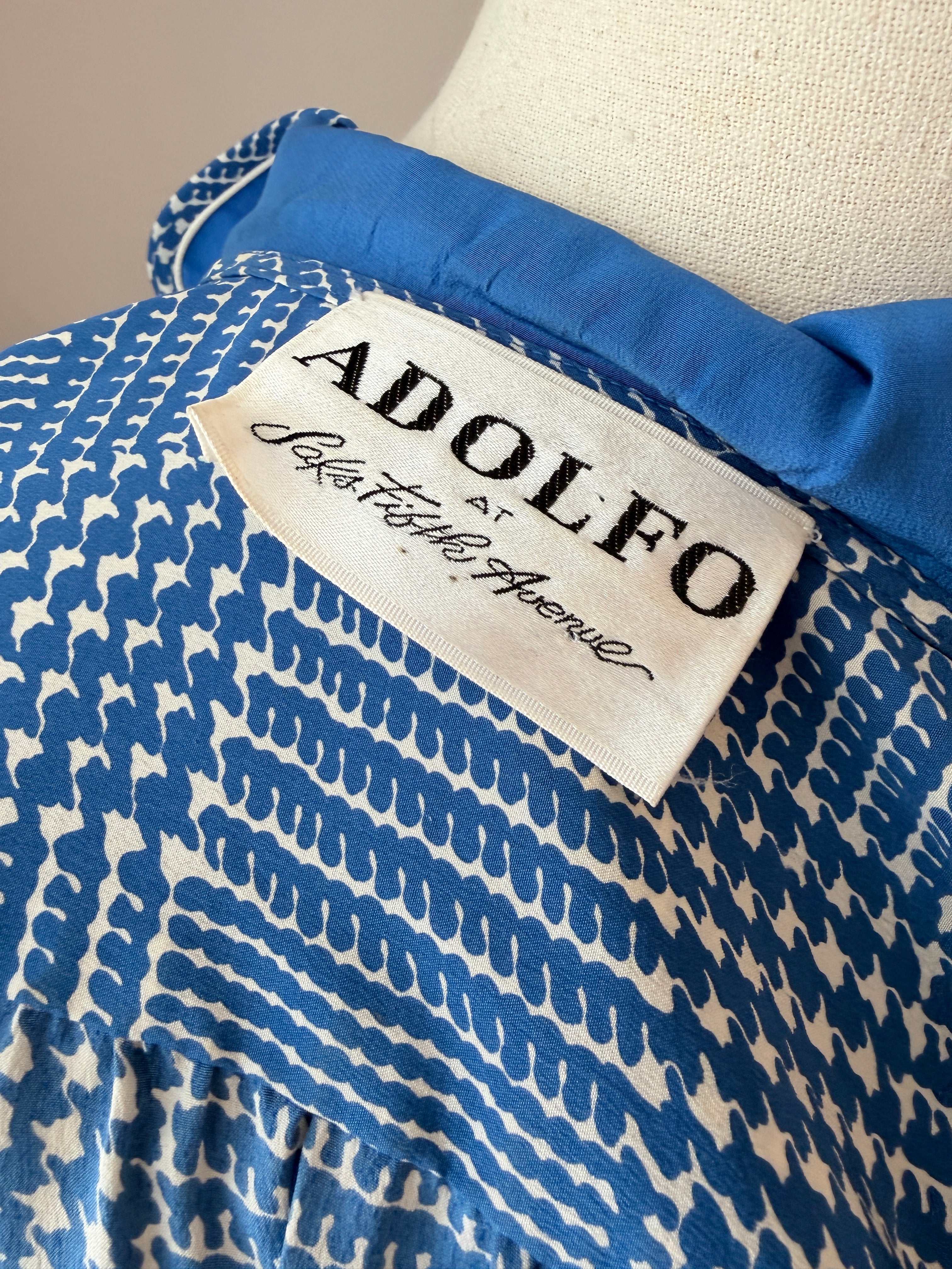 1960s Adolfo Royal Blue Three-Piece Skirt Suit with Silk Herringbone Details