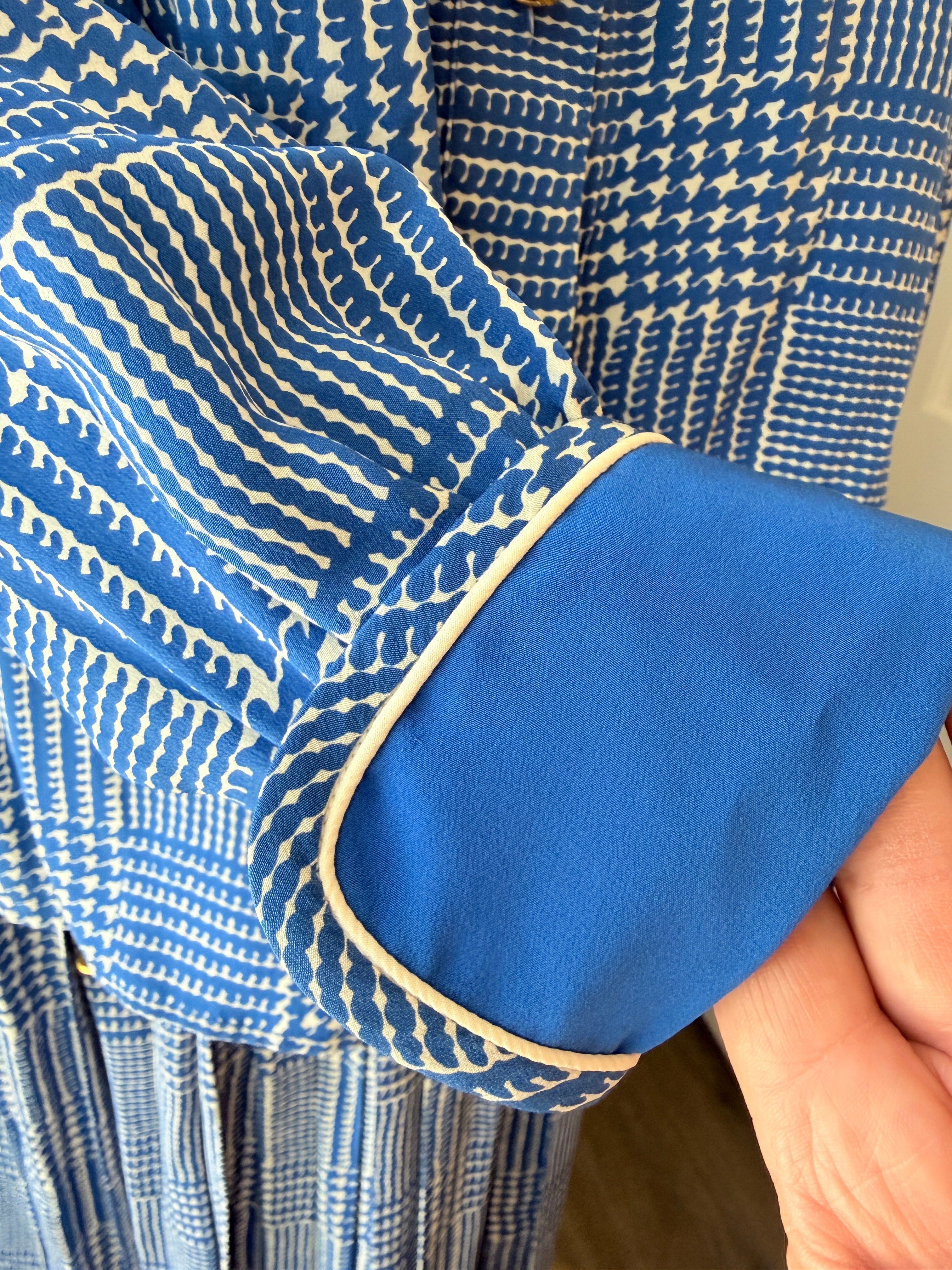 1960s Adolfo Royal Blue Three-Piece Skirt Suit with Silk Herringbone Details