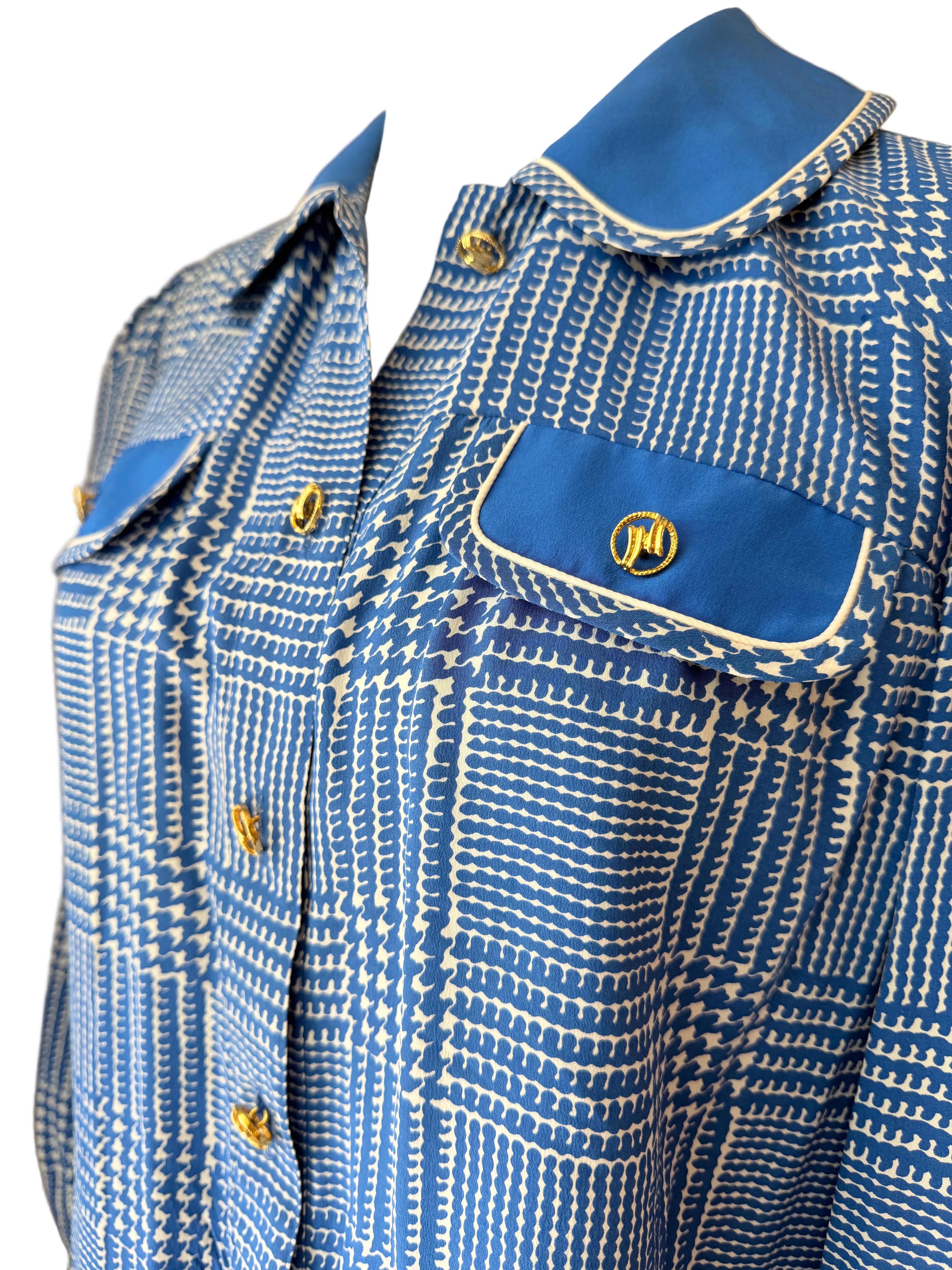 1960s Adolfo Royal Blue Three-Piece Skirt Suit with Silk Herringbone Details