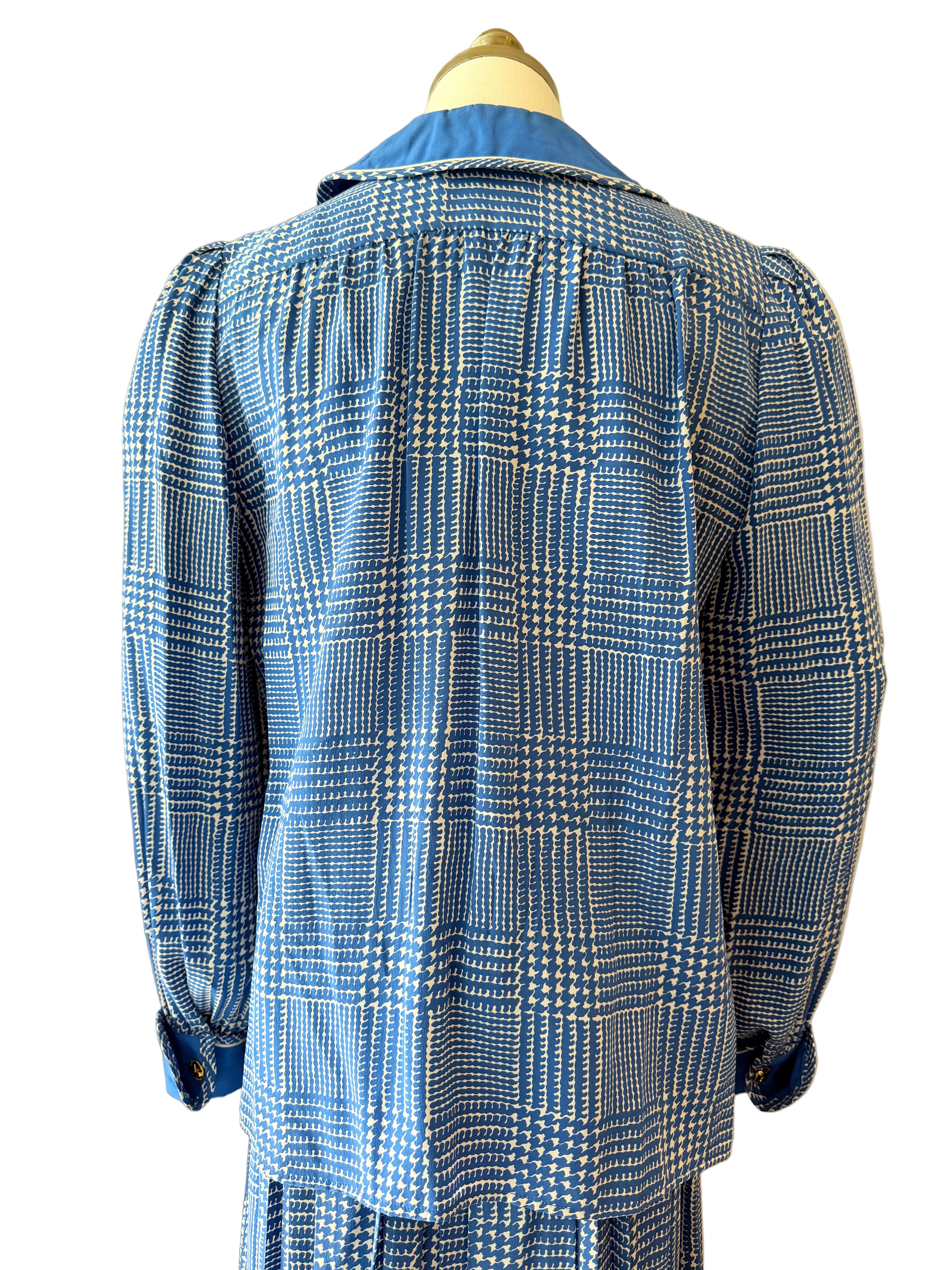 1960s Adolfo Royal Blue Three-Piece Skirt Suit with Silk Herringbone Details