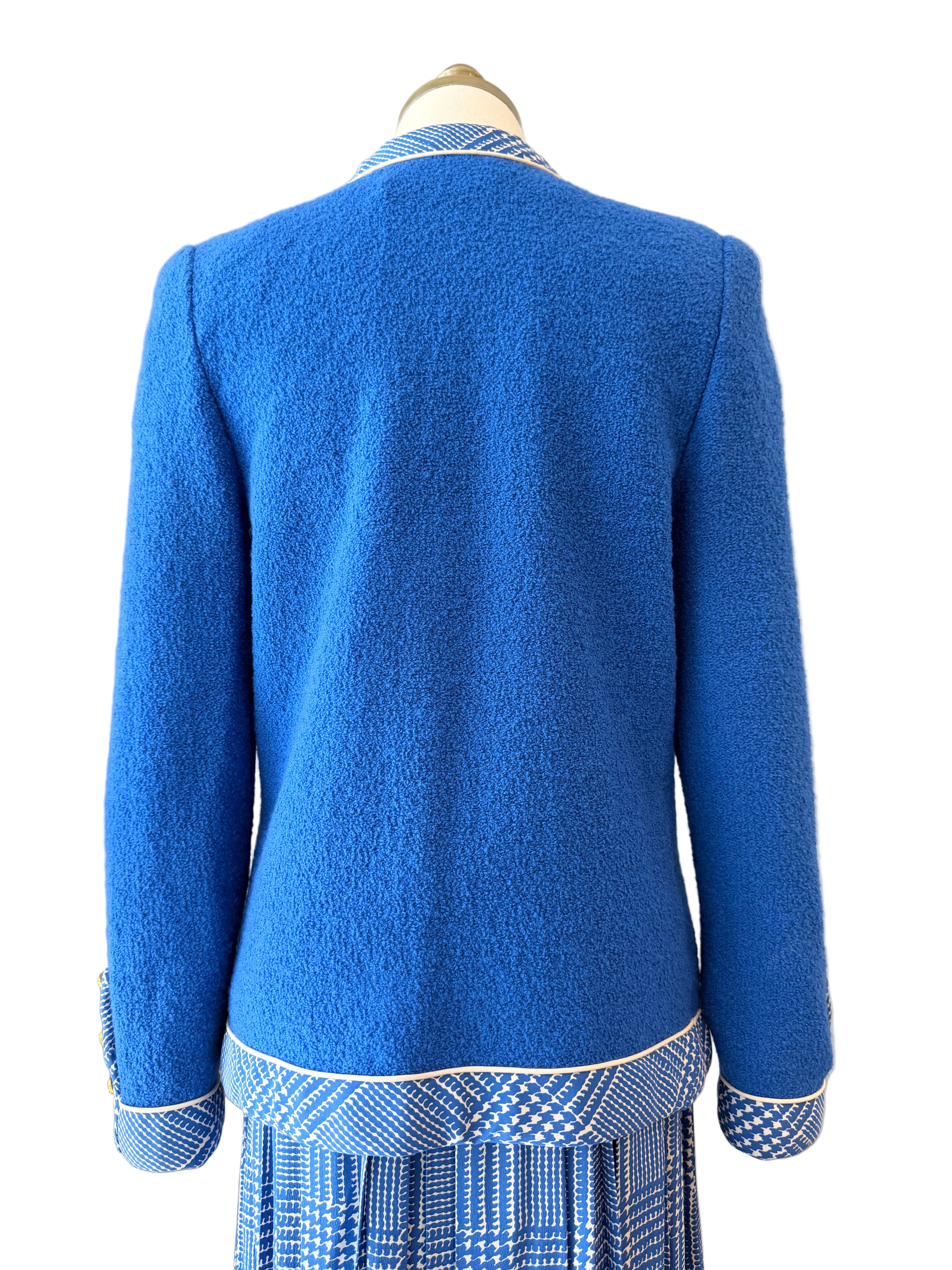 1960s Adolfo Royal Blue Three-Piece Skirt Suit with Silk Herringbone Details