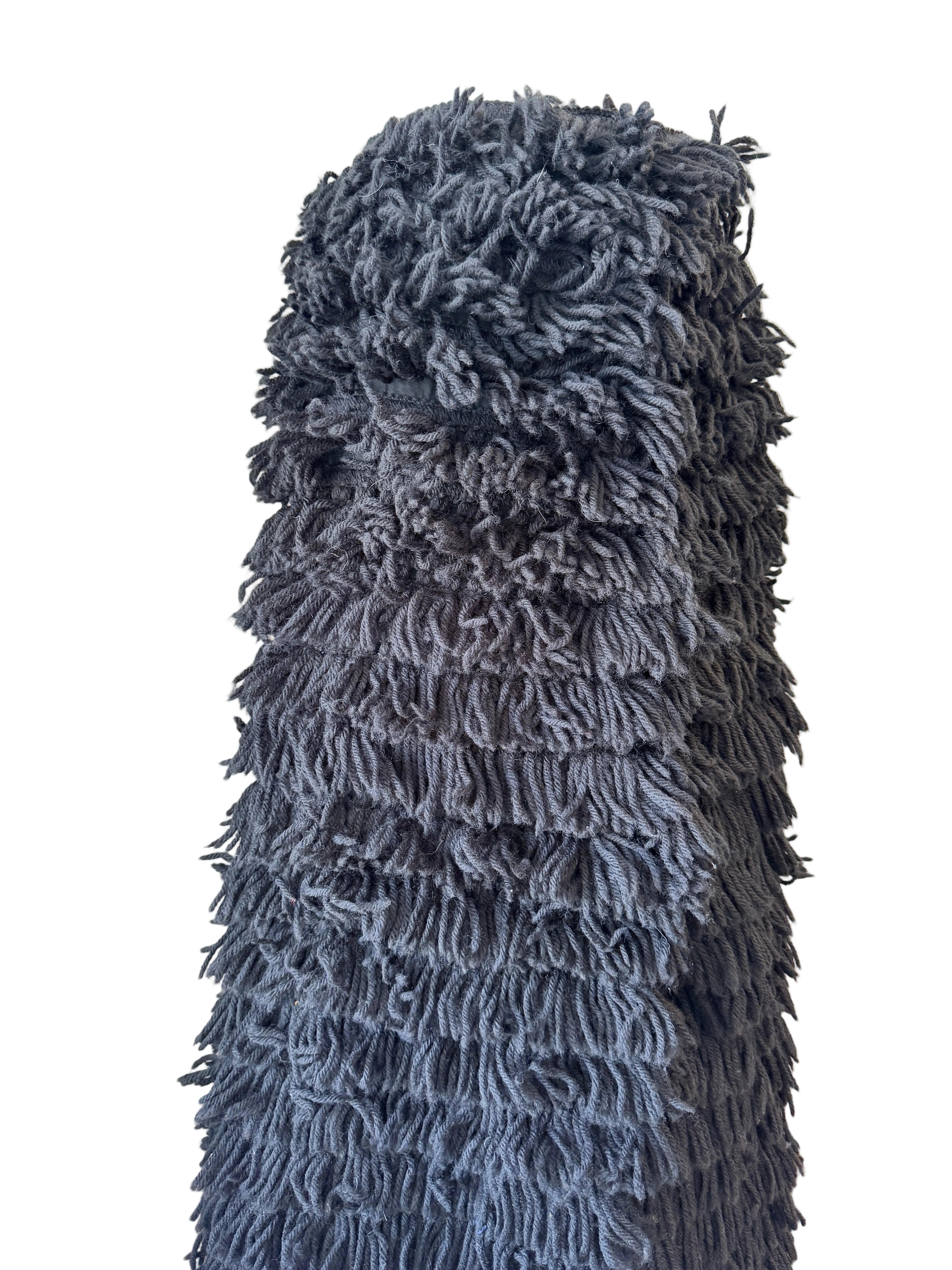 1960s Rare Black Yarn Fringe Snap-Front Skirt with Cotton Lining