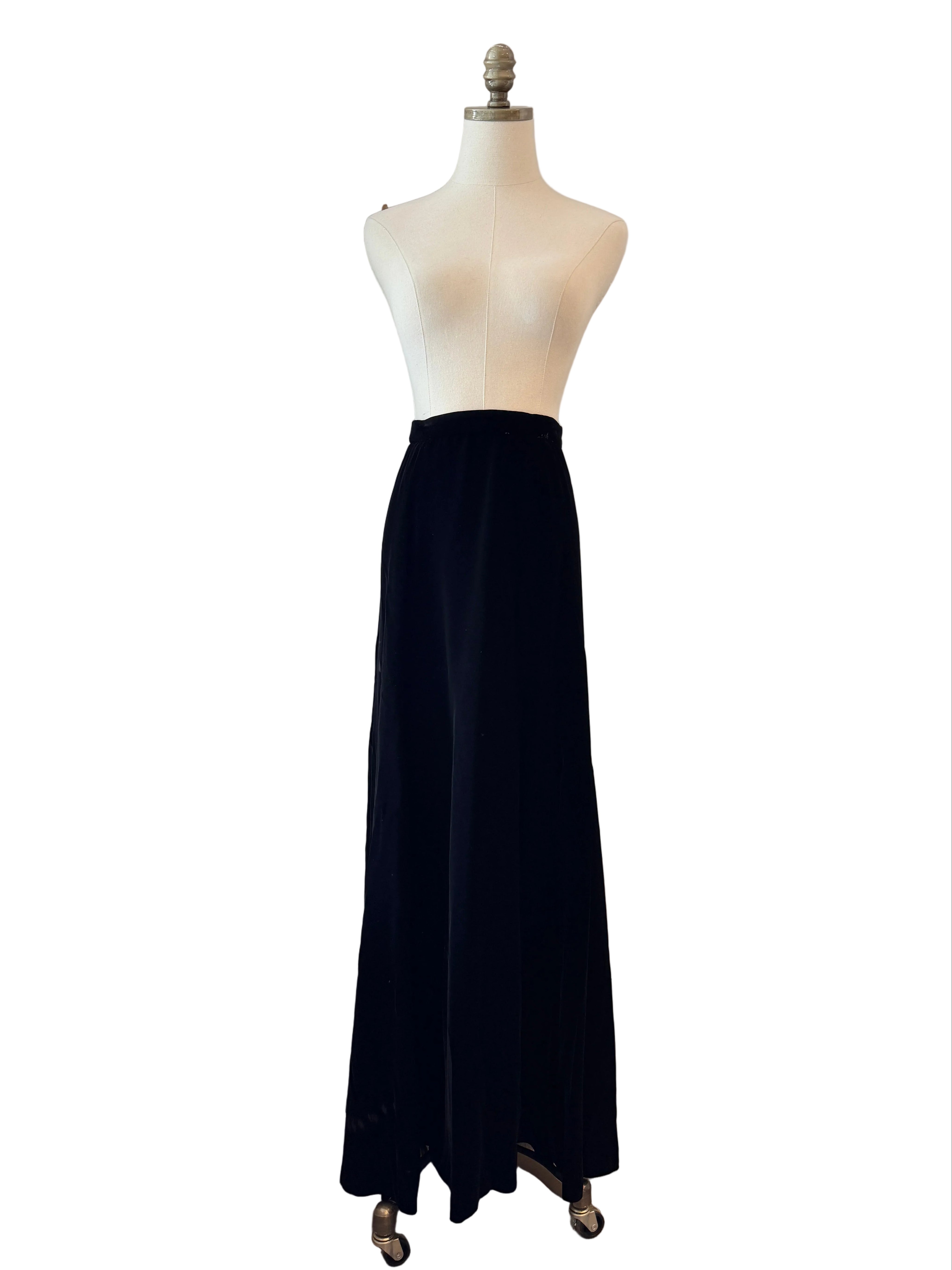 1950s Black Velvet Maxi Godet Skirt