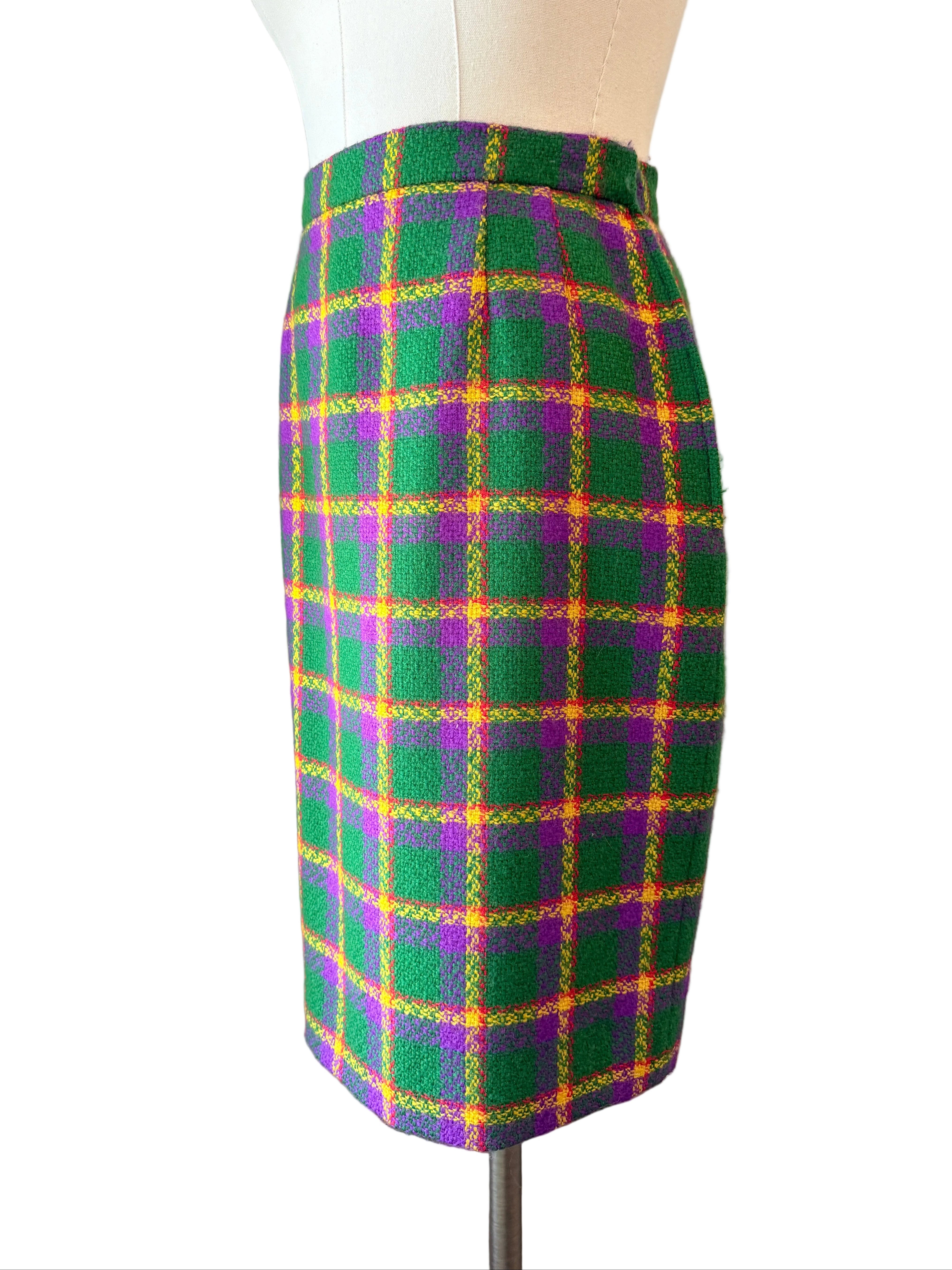 1980s Valentino Boutique Purple & Green Wool Plaid Two-Piece Skirt Suit