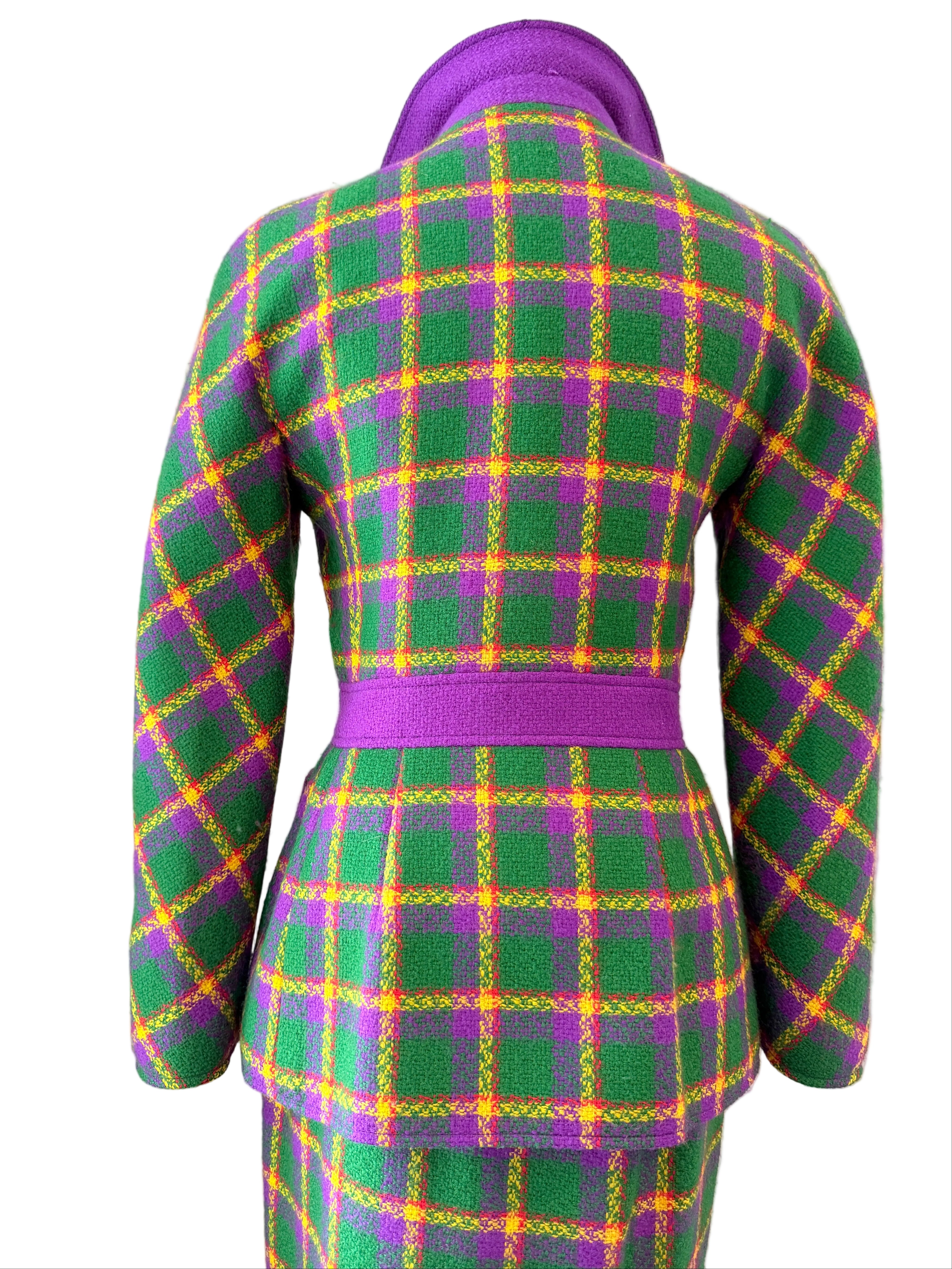 1980s Valentino Boutique Purple & Green Wool Plaid Two-Piece Skirt Suit