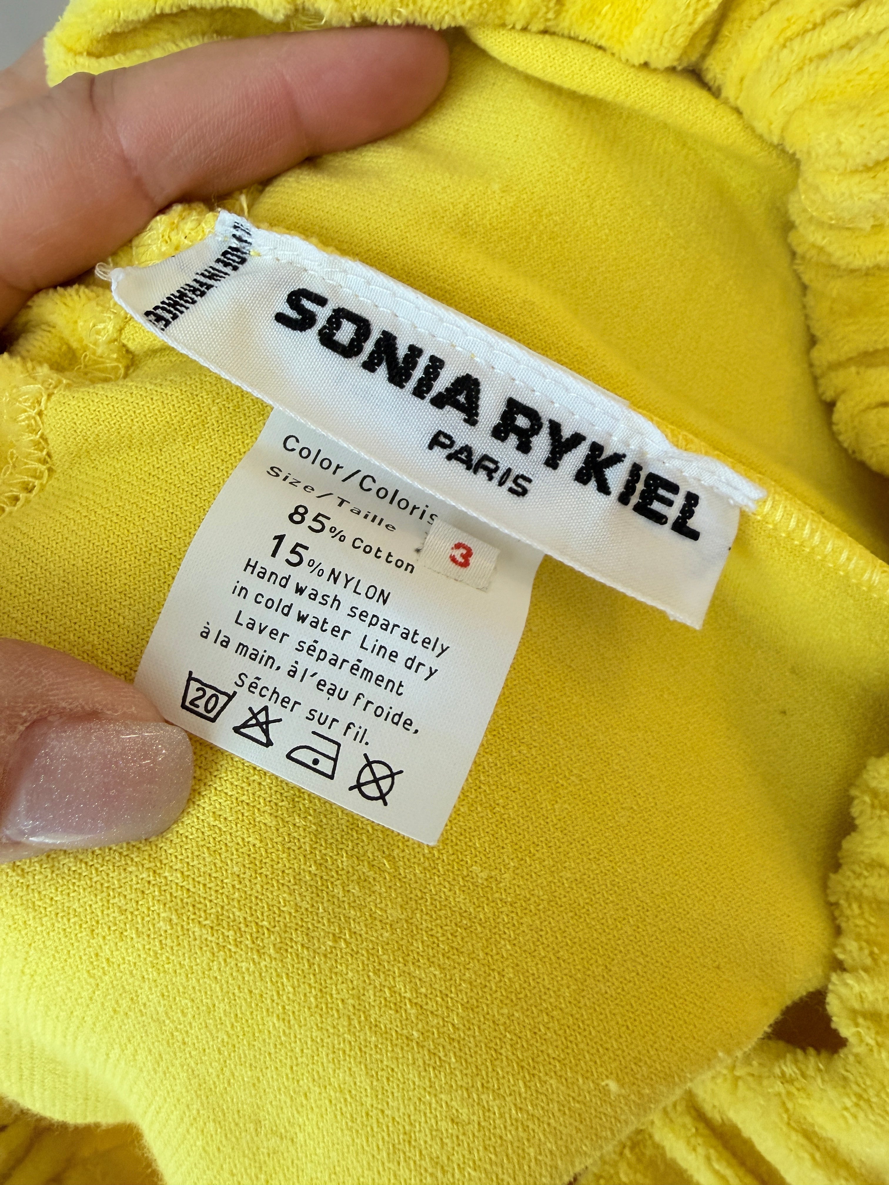 1980s Sonia Rykiel Yellow Velour Three-Piece Ensemble with Rhinestone Accents