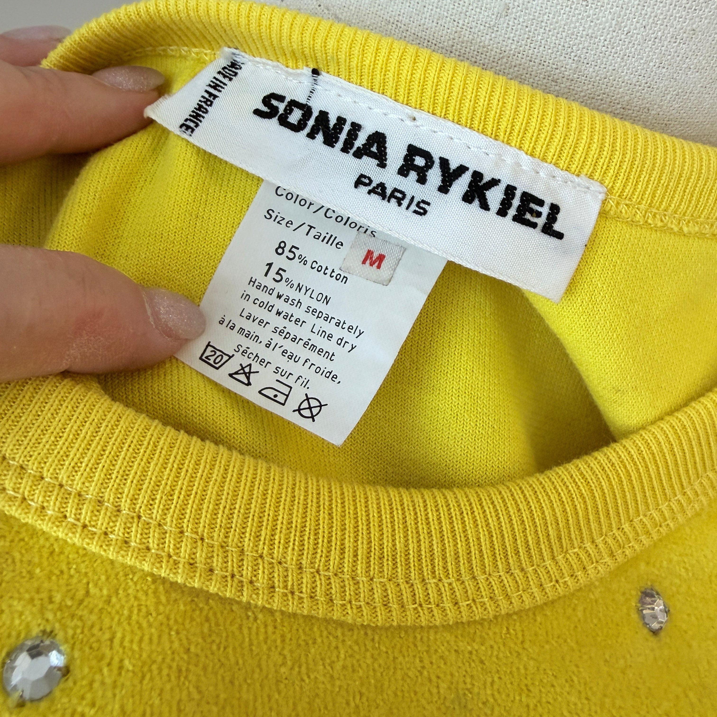1980s Sonia Rykiel Yellow Velour Three-Piece Ensemble with Rhinestone Accents