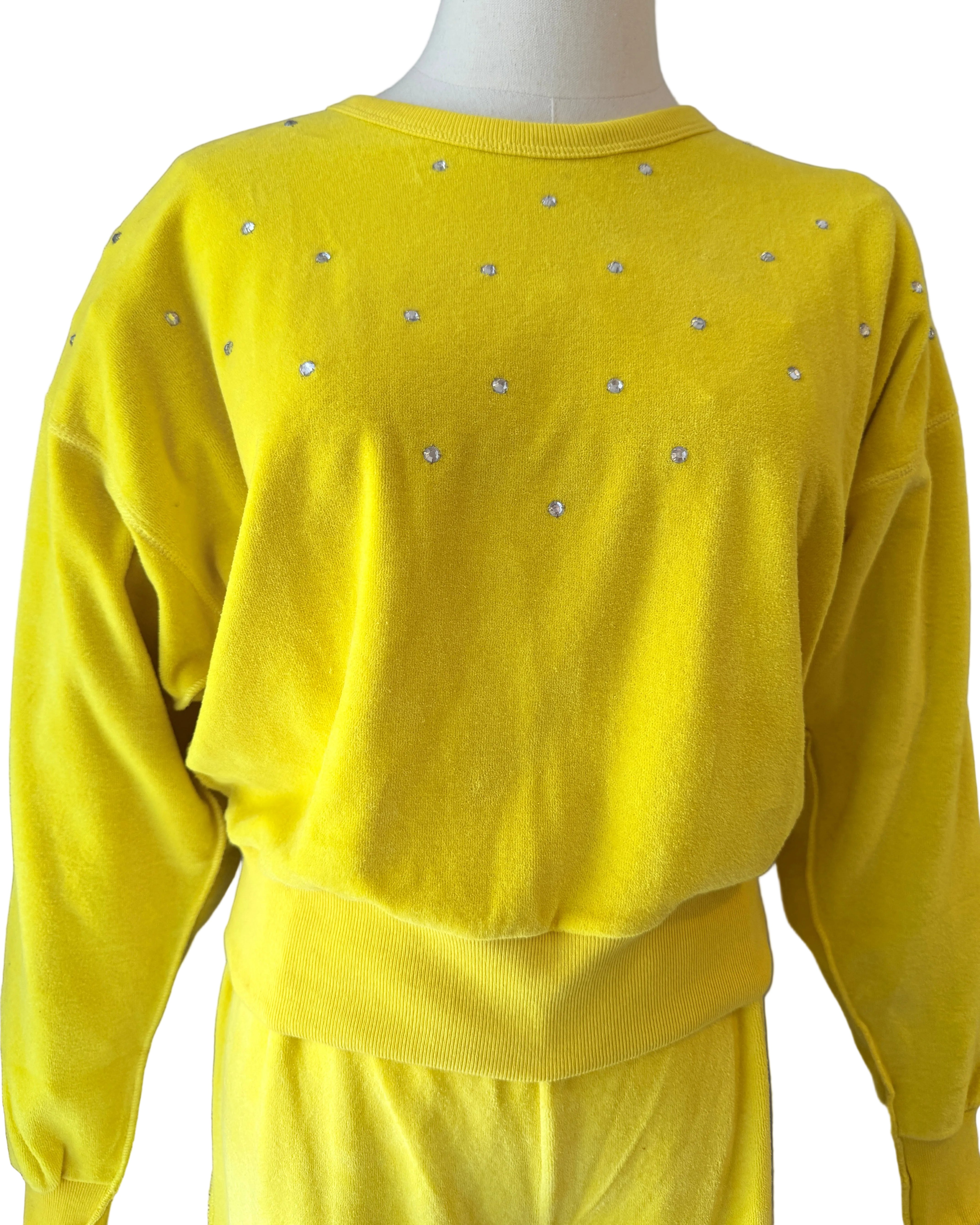 1980s Sonia Rykiel Yellow Velour Three-Piece Ensemble with Rhinestone Accents