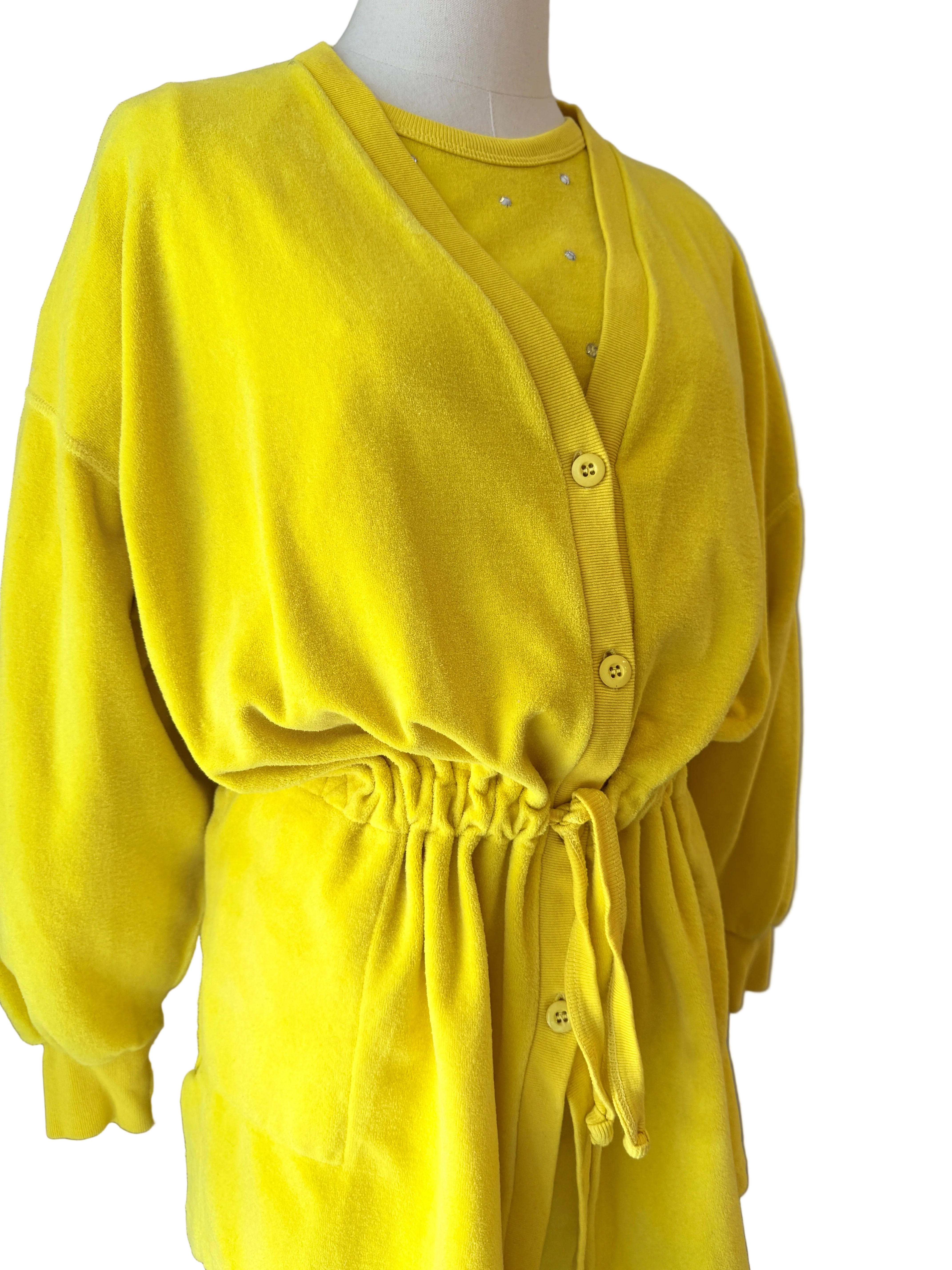 1980s Sonia Rykiel Yellow Velour Three-Piece Ensemble with Rhinestone Accents