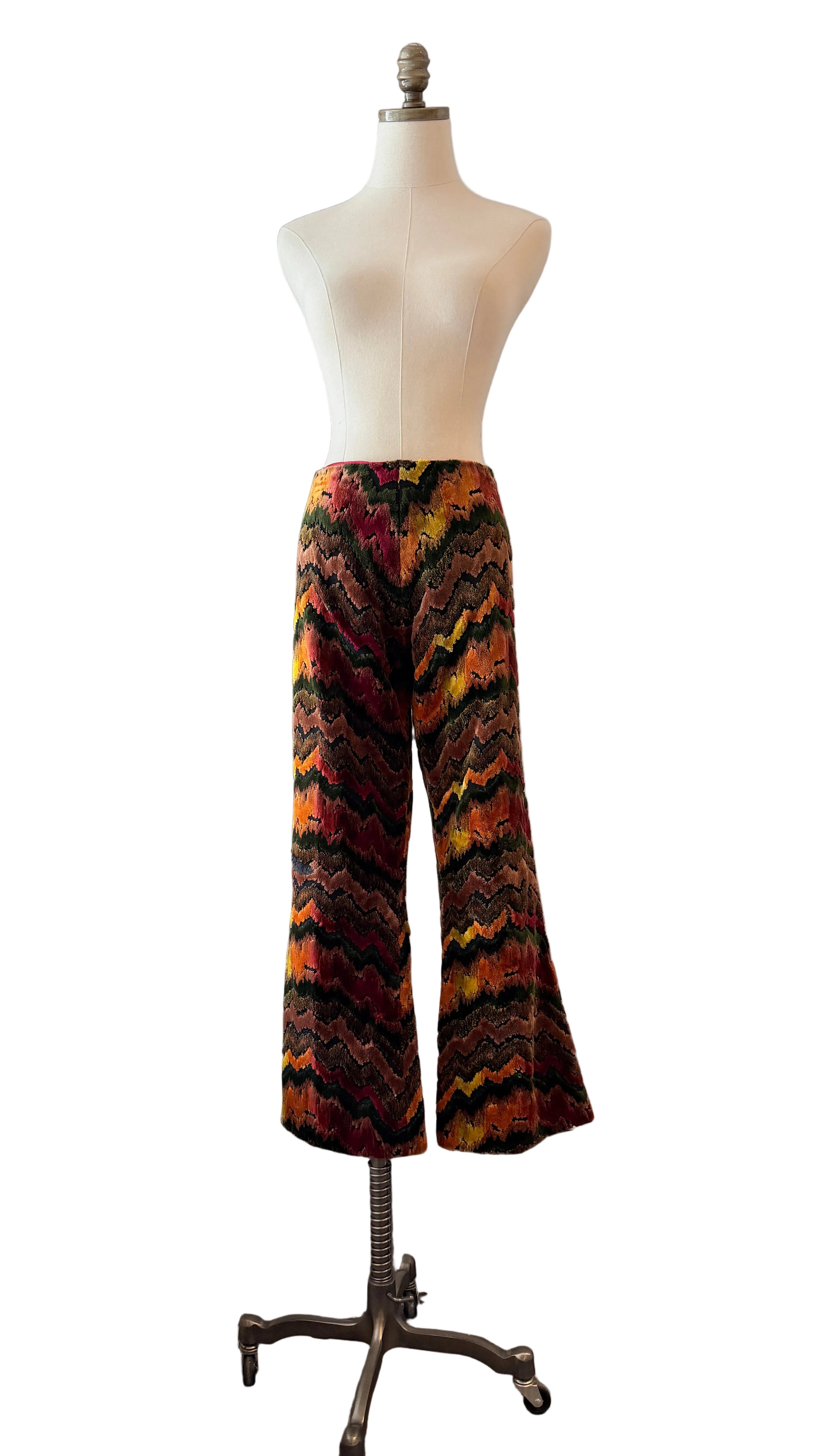 1970s Custom-Made Velvet Carpet Vest & Pants Set with Chevron Design