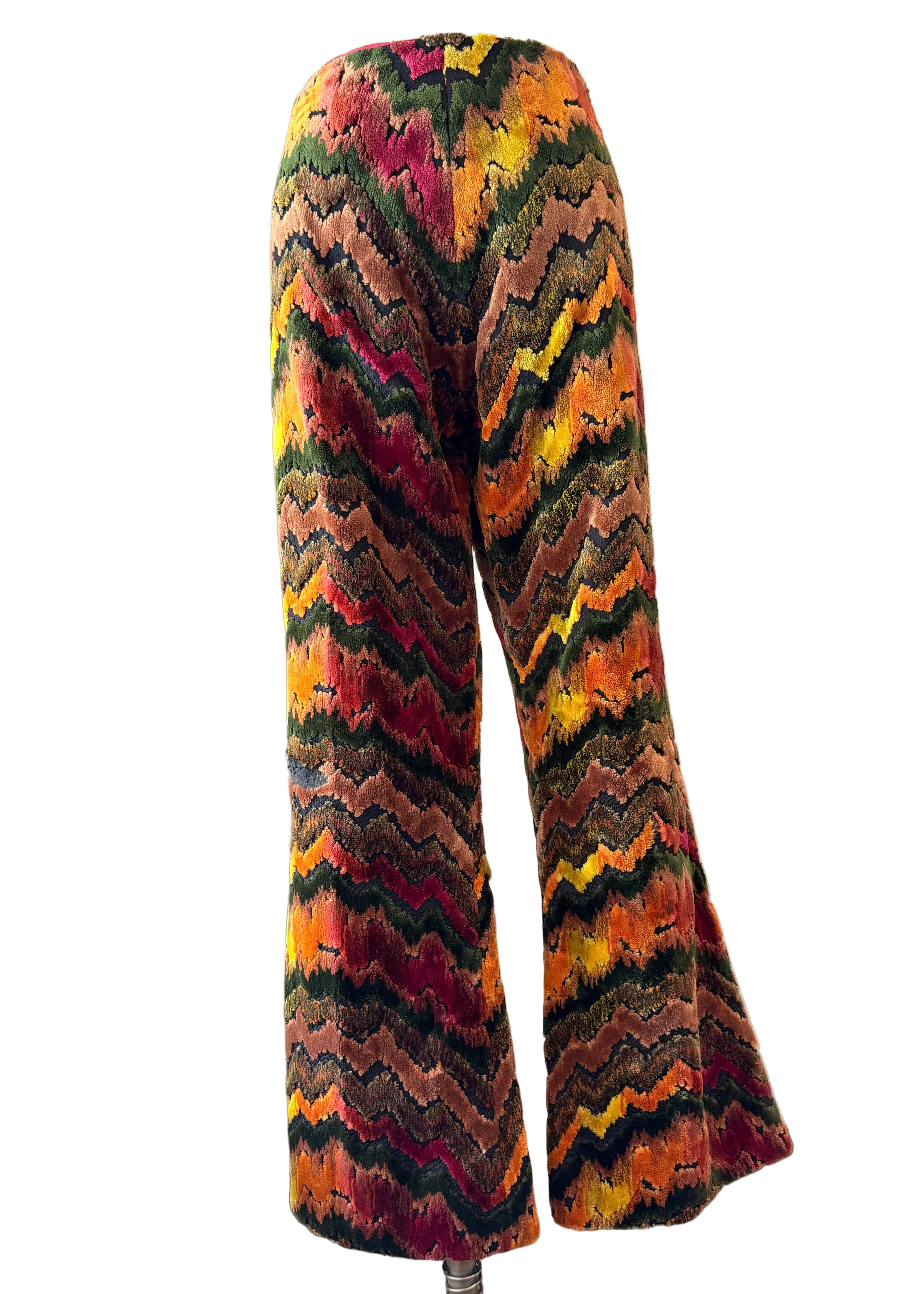 1970s Custom-Made Velvet Carpet Vest & Pants Set with Chevron Design