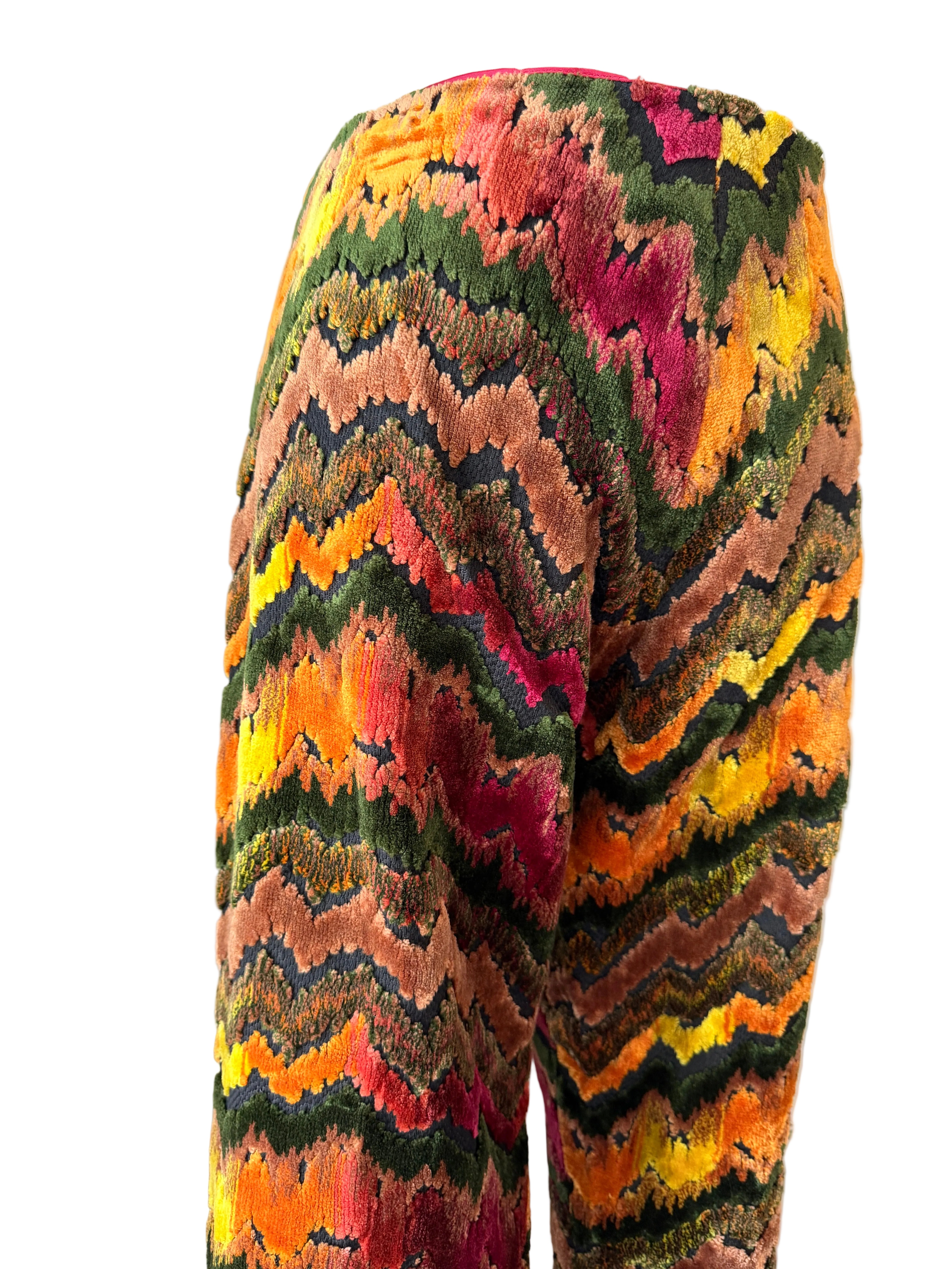 1970s Custom-Made Velvet Carpet Vest & Pants Set with Chevron Design