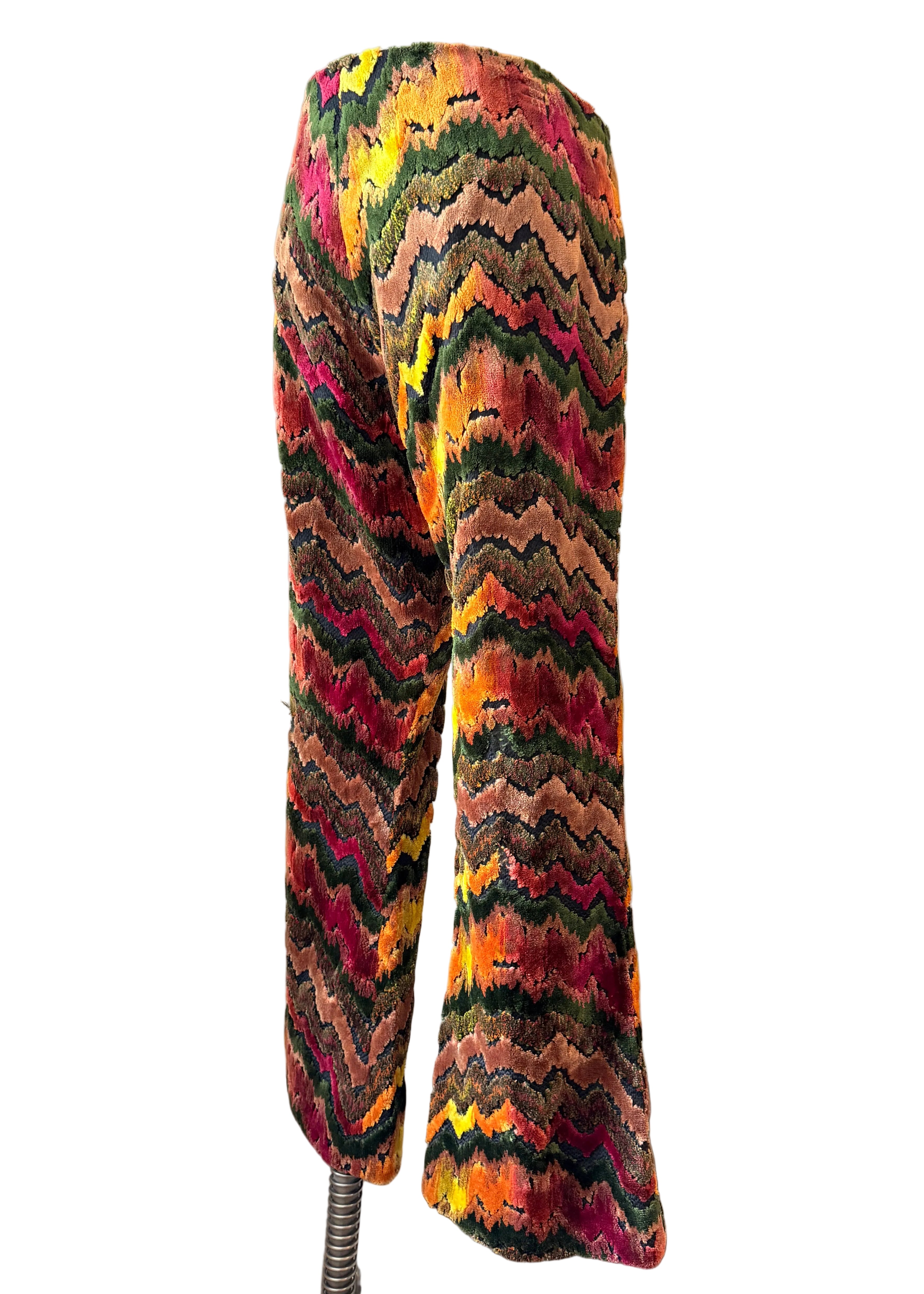 1970s Custom-Made Velvet Carpet Vest & Pants Set with Chevron Design