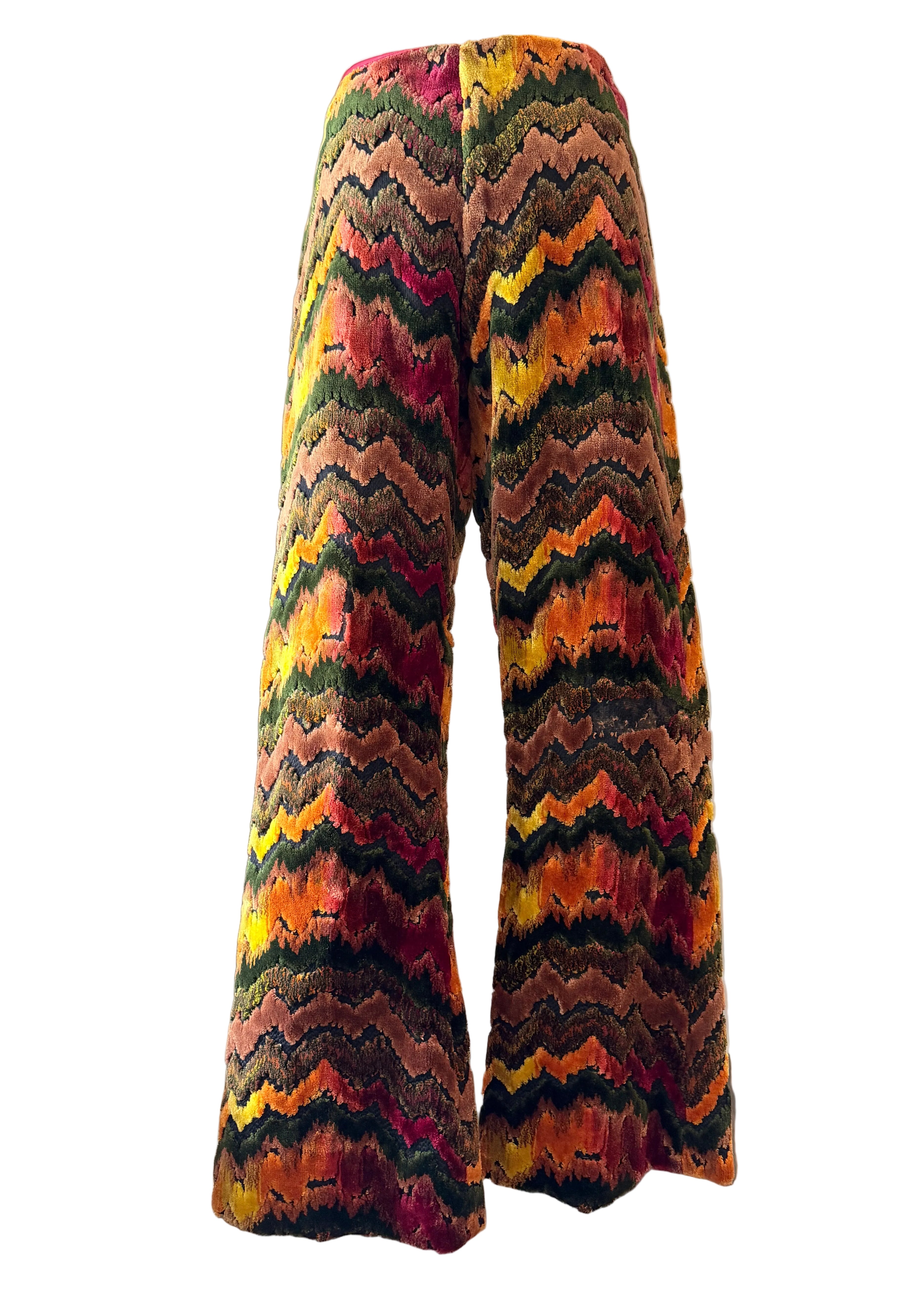 1970s Custom-Made Velvet Carpet Vest & Pants Set with Chevron Design