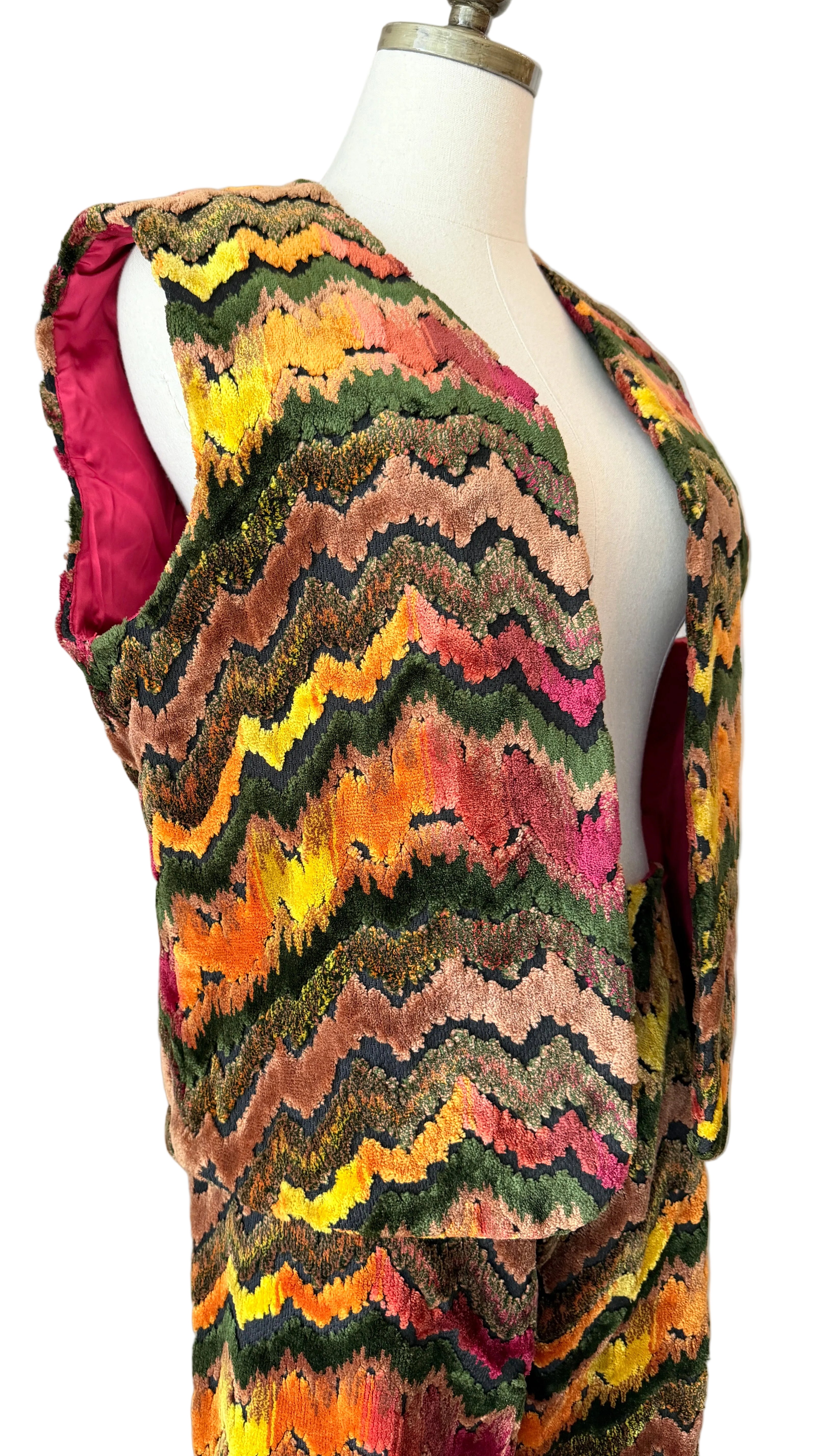 1970s Custom-Made Velvet Carpet Vest & Pants Set with Chevron Design