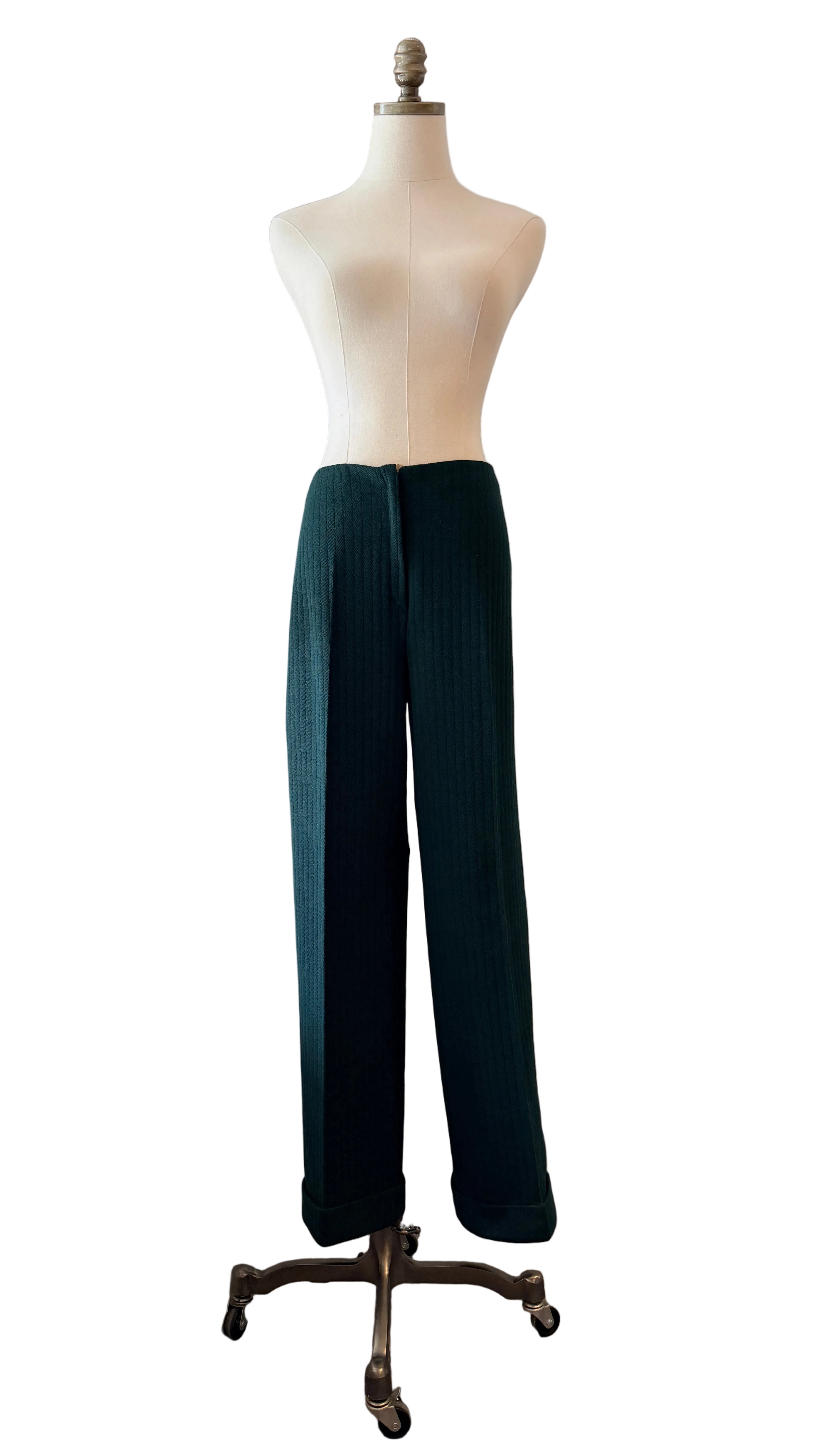 1960s Made in France for Saks Fifth Avenue Green Ribbed Wool Pant Suit