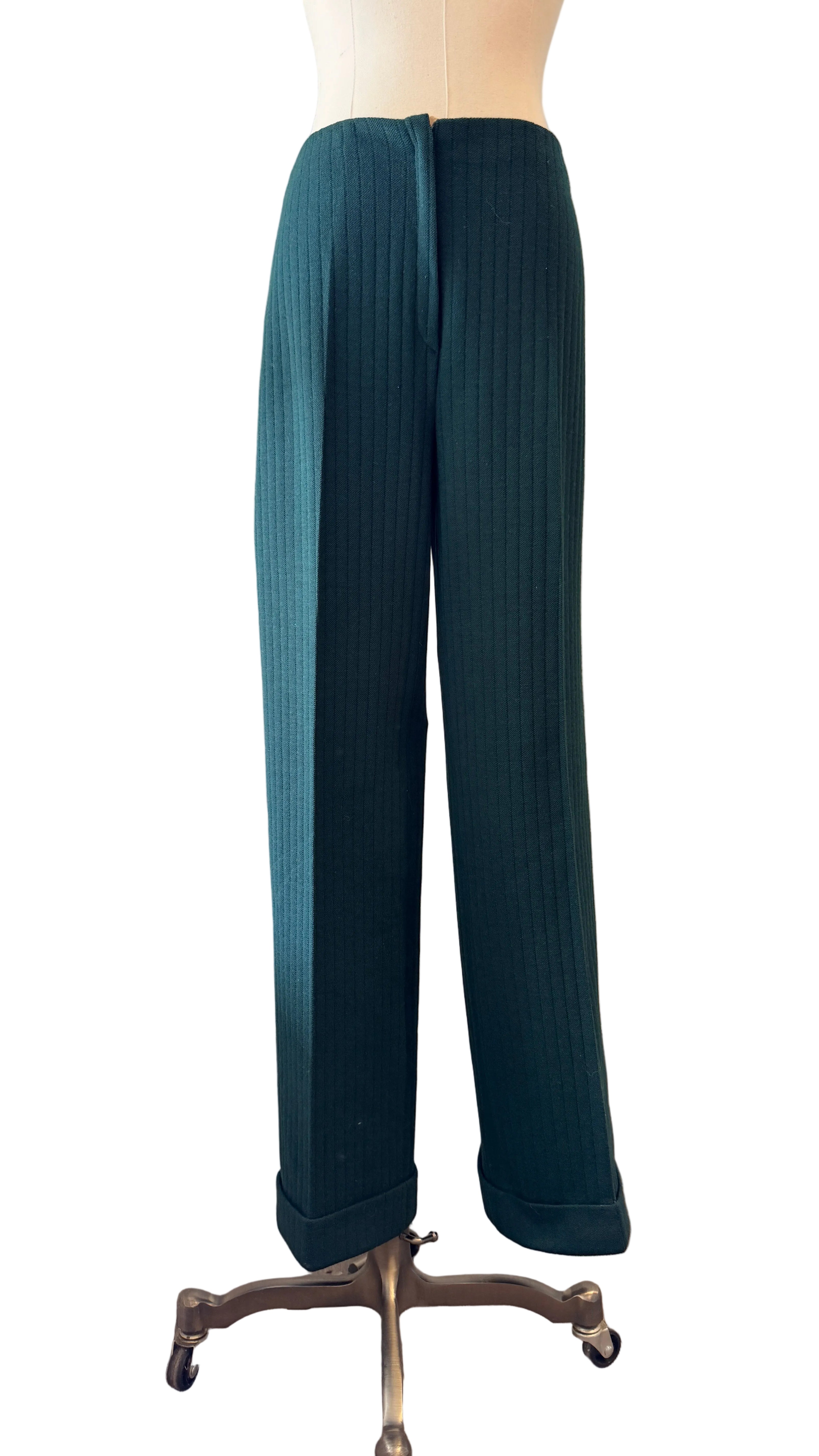 1960s Made in France for Saks Fifth Avenue Green Ribbed Wool Pant Suit