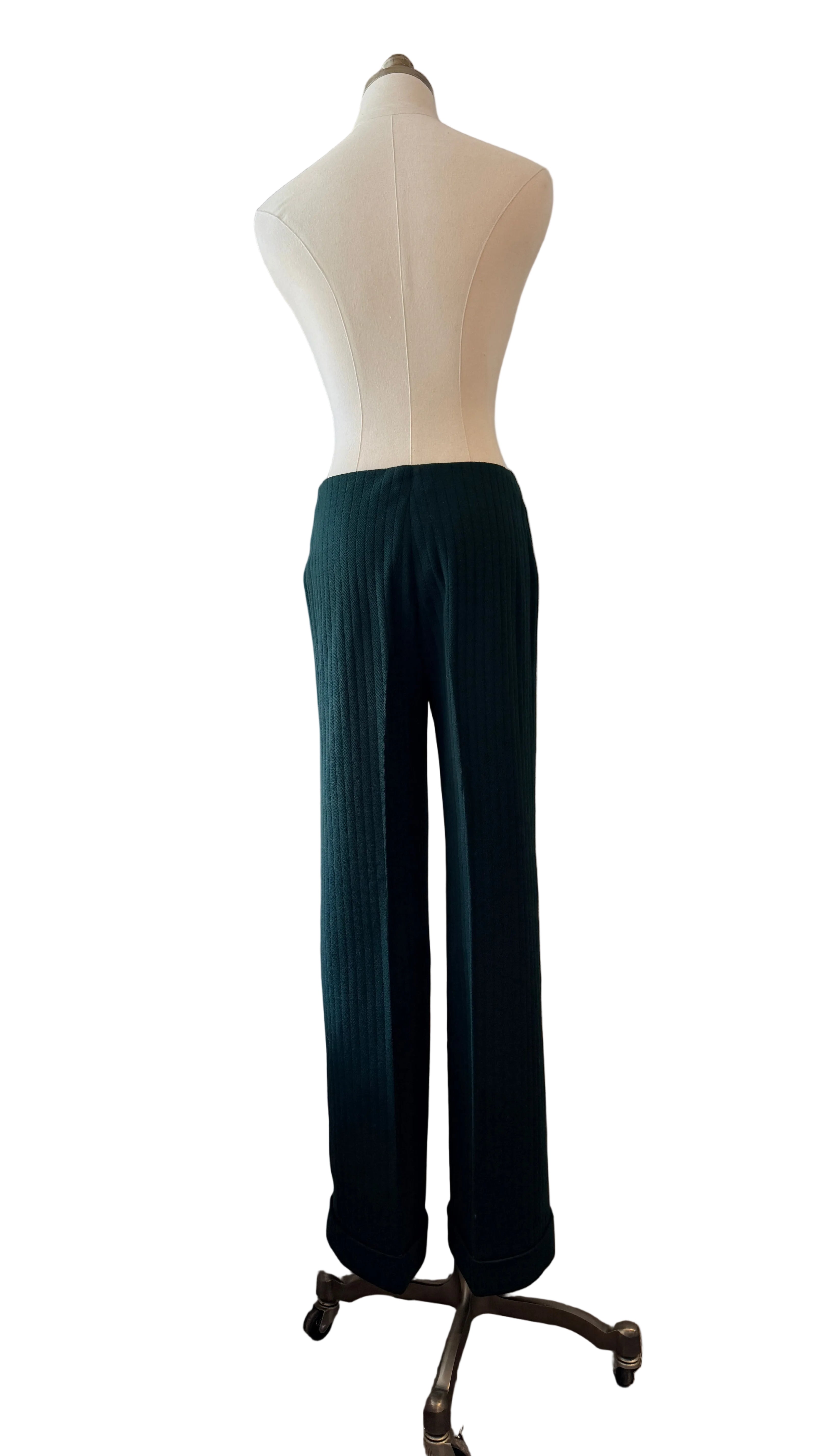 1960s Made in France for Saks Fifth Avenue Green Ribbed Wool Pant Suit