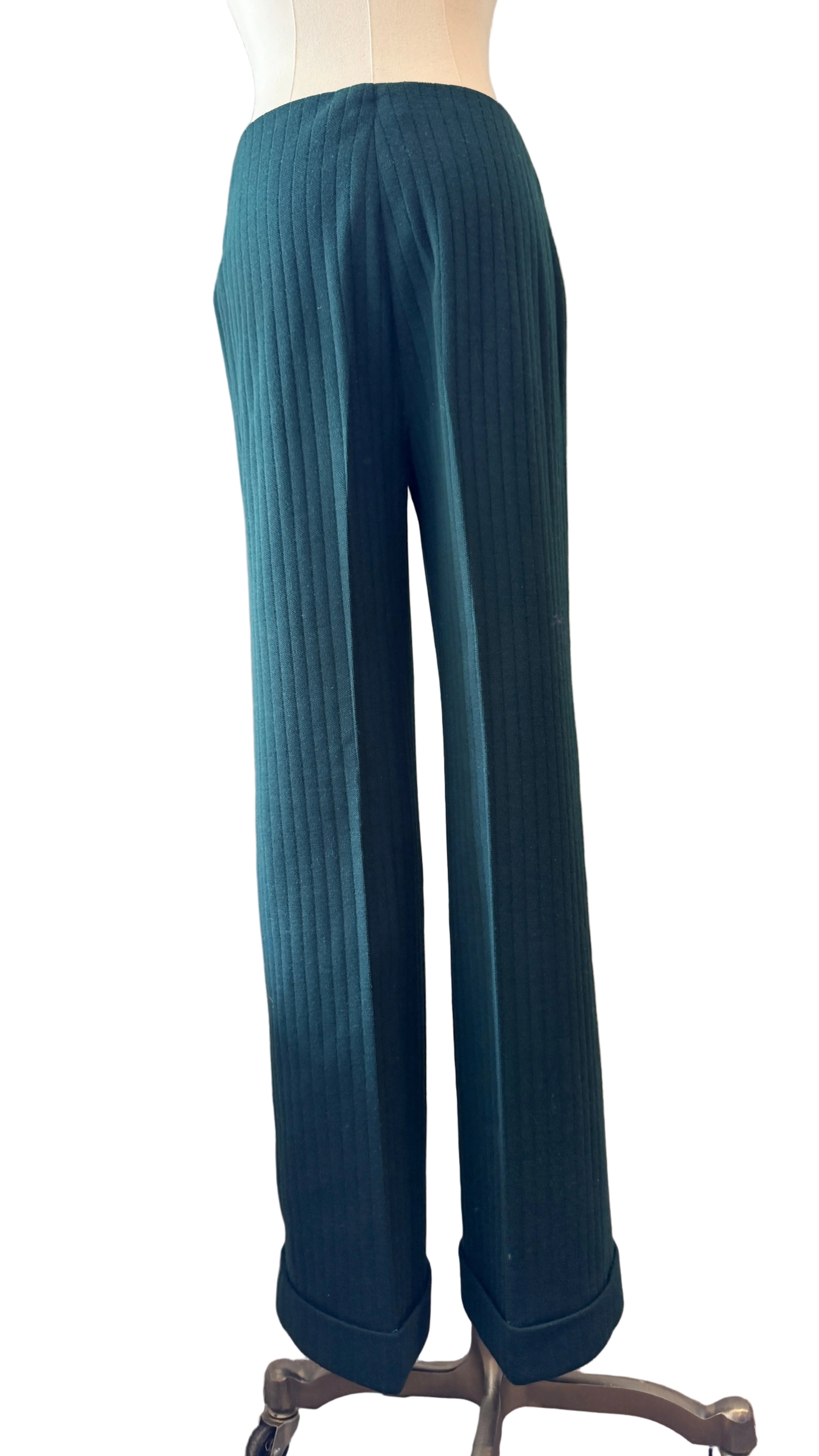 1960s Made in France for Saks Fifth Avenue Green Ribbed Wool Pant Suit