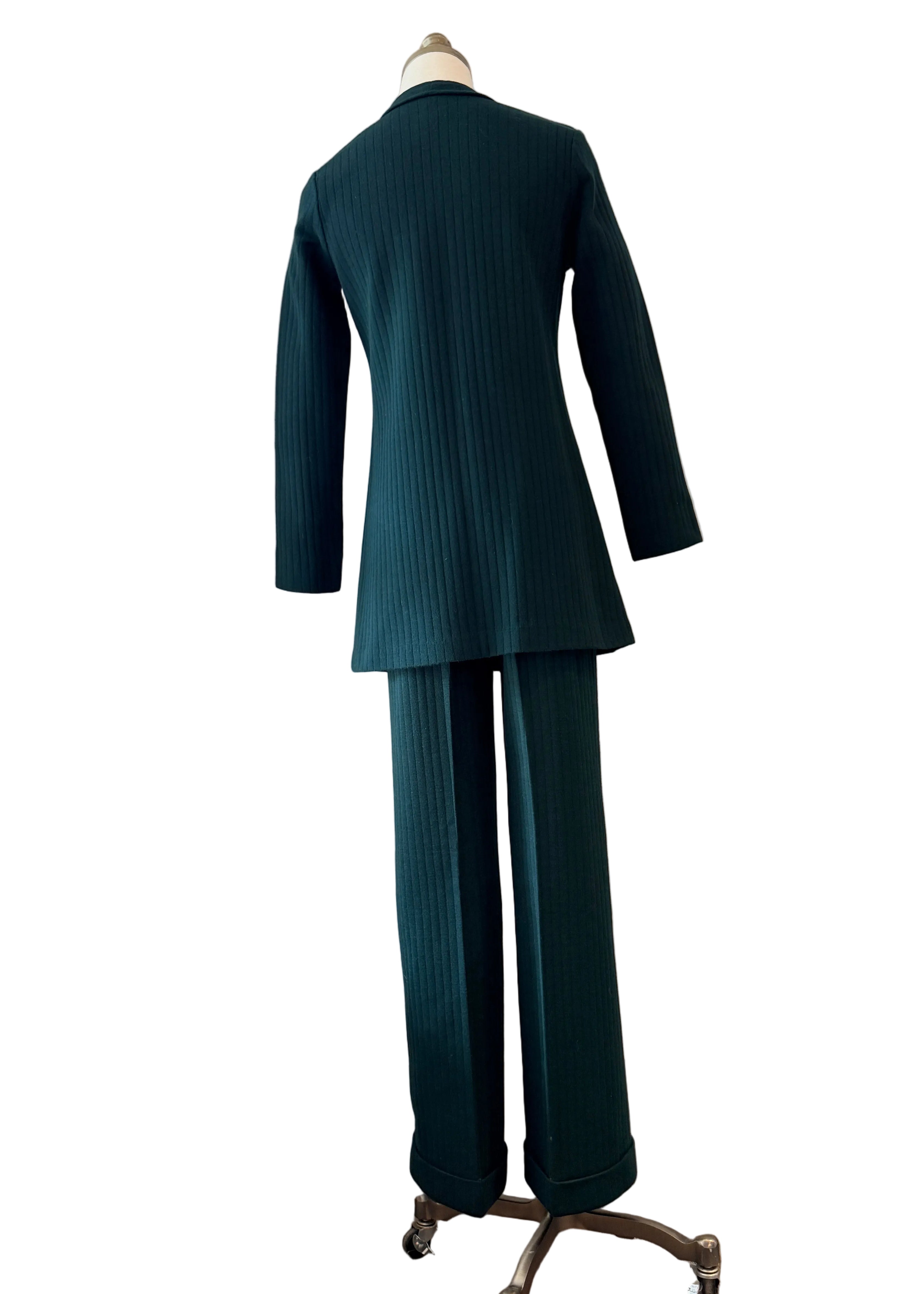 1960s Made in France for Saks Fifth Avenue Green Ribbed Wool Pant Suit
