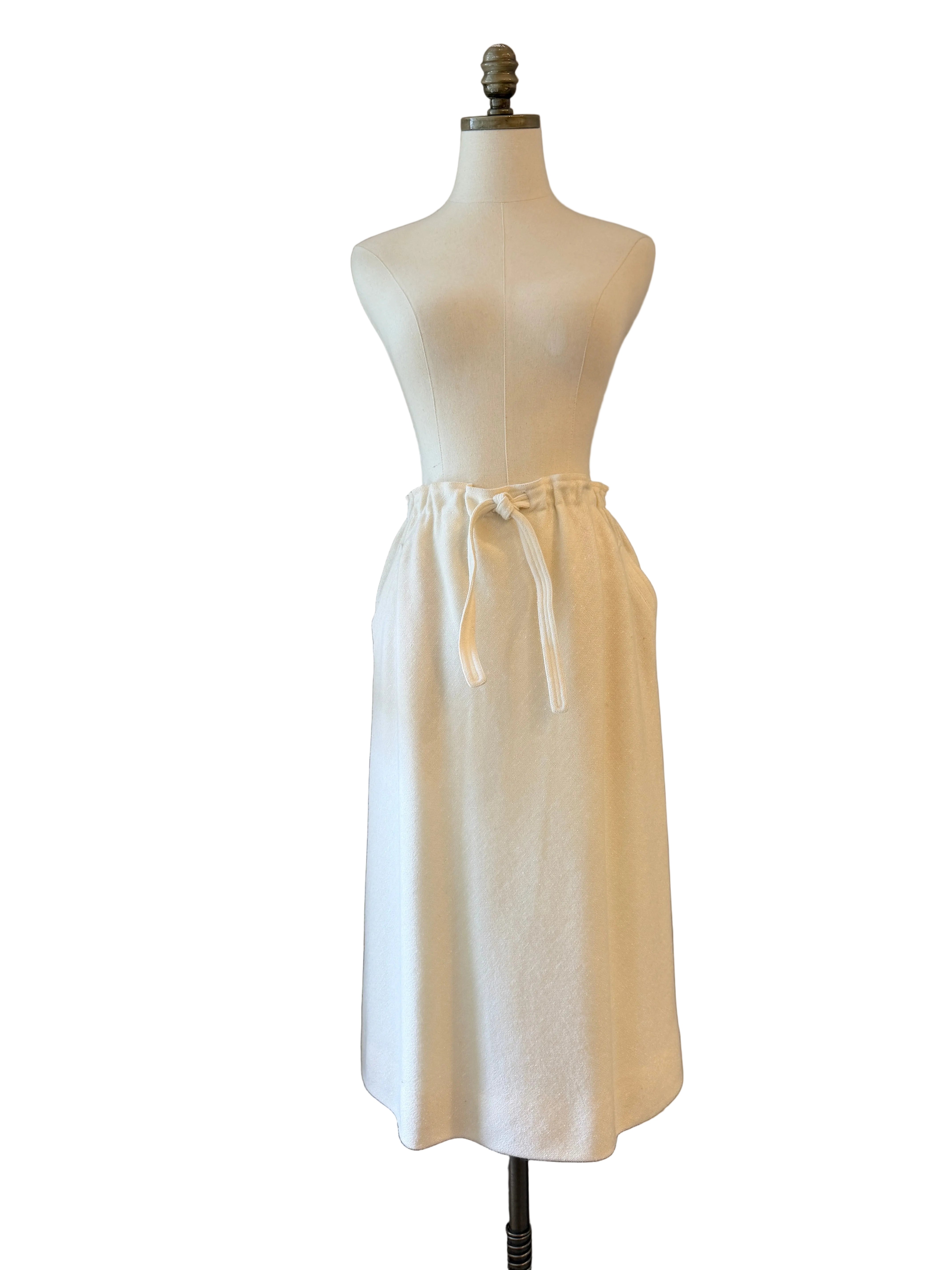 1970s Courrèges Ivory Wool Skirt with Tie Waist