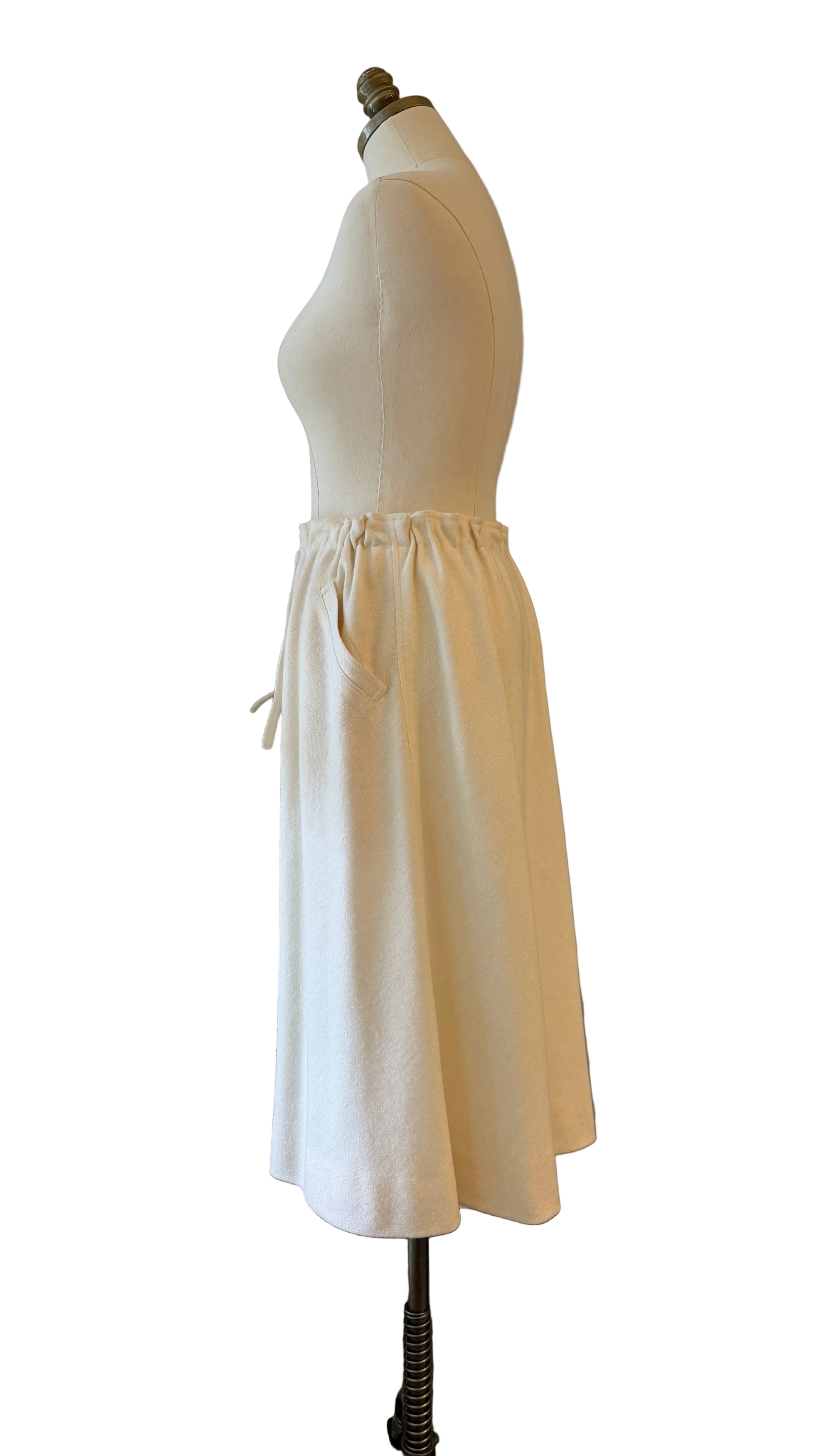 1970s Courrèges Ivory Wool Skirt with Tie Waist