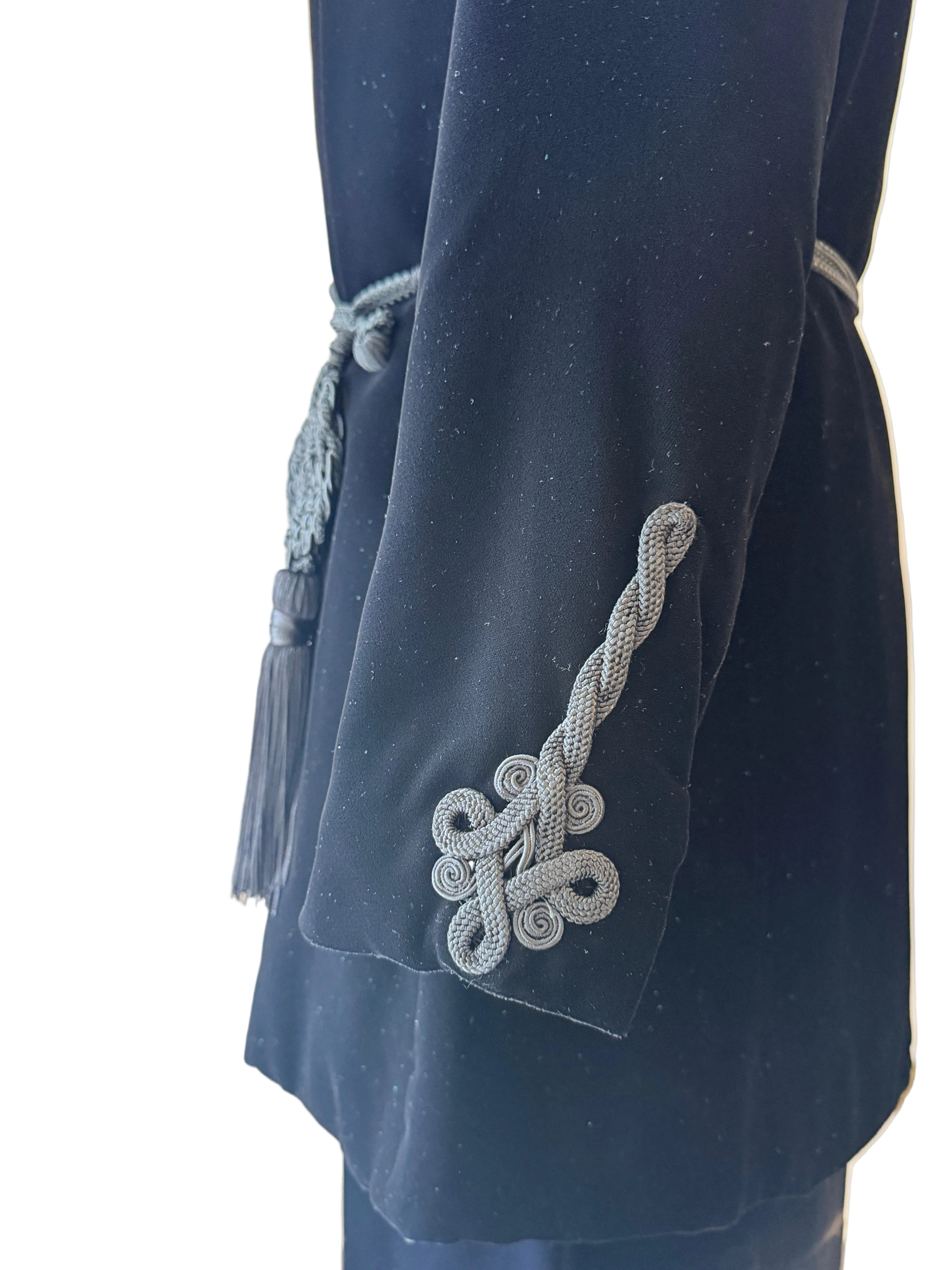 1970s Yves Saint Laurent Black Velvet Two-Piece Ensemble with Rope Knot Belt