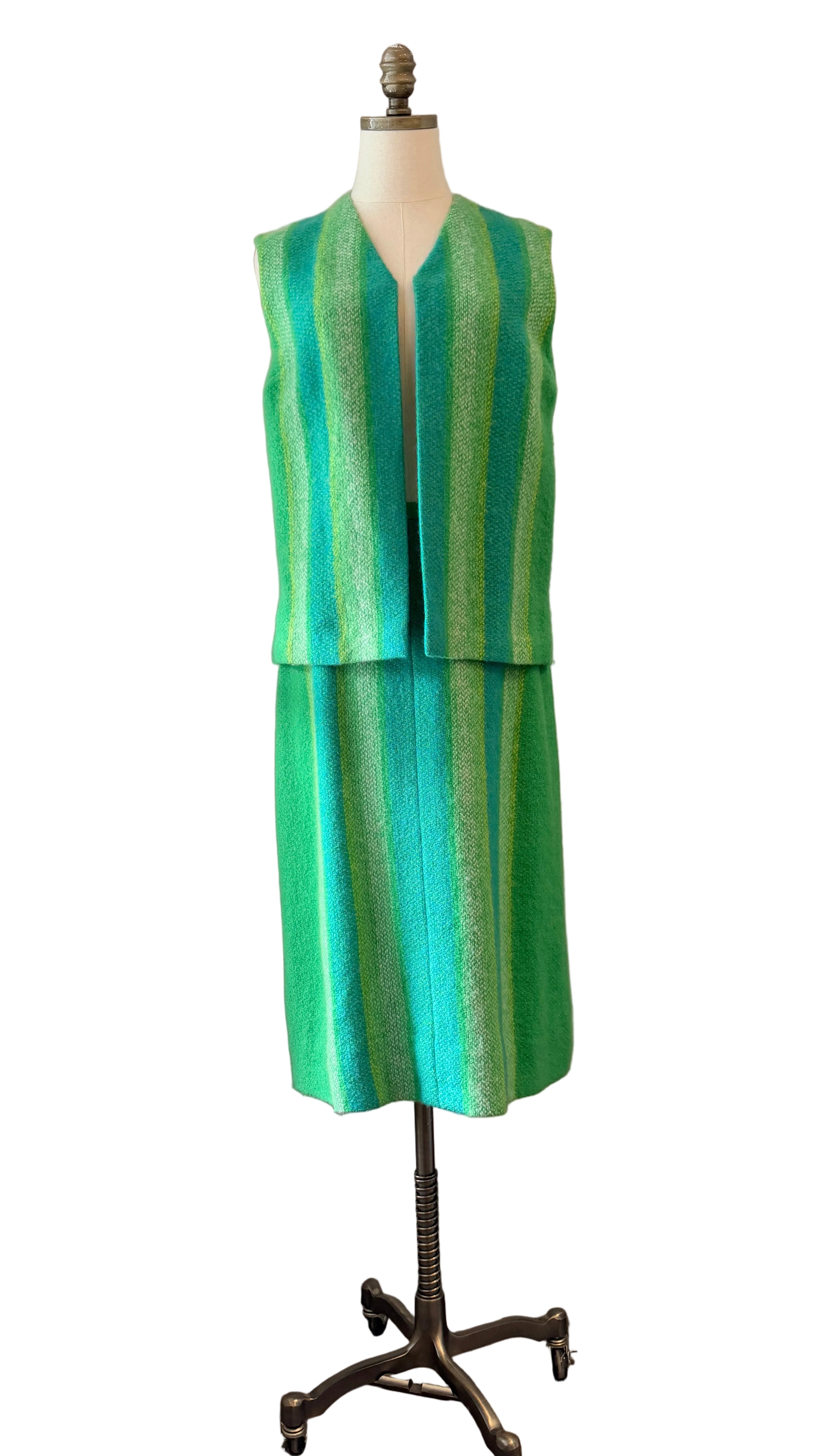 Countess Ebba von Eckermann Green Wool Hand-Knit Skirt & Vest Set