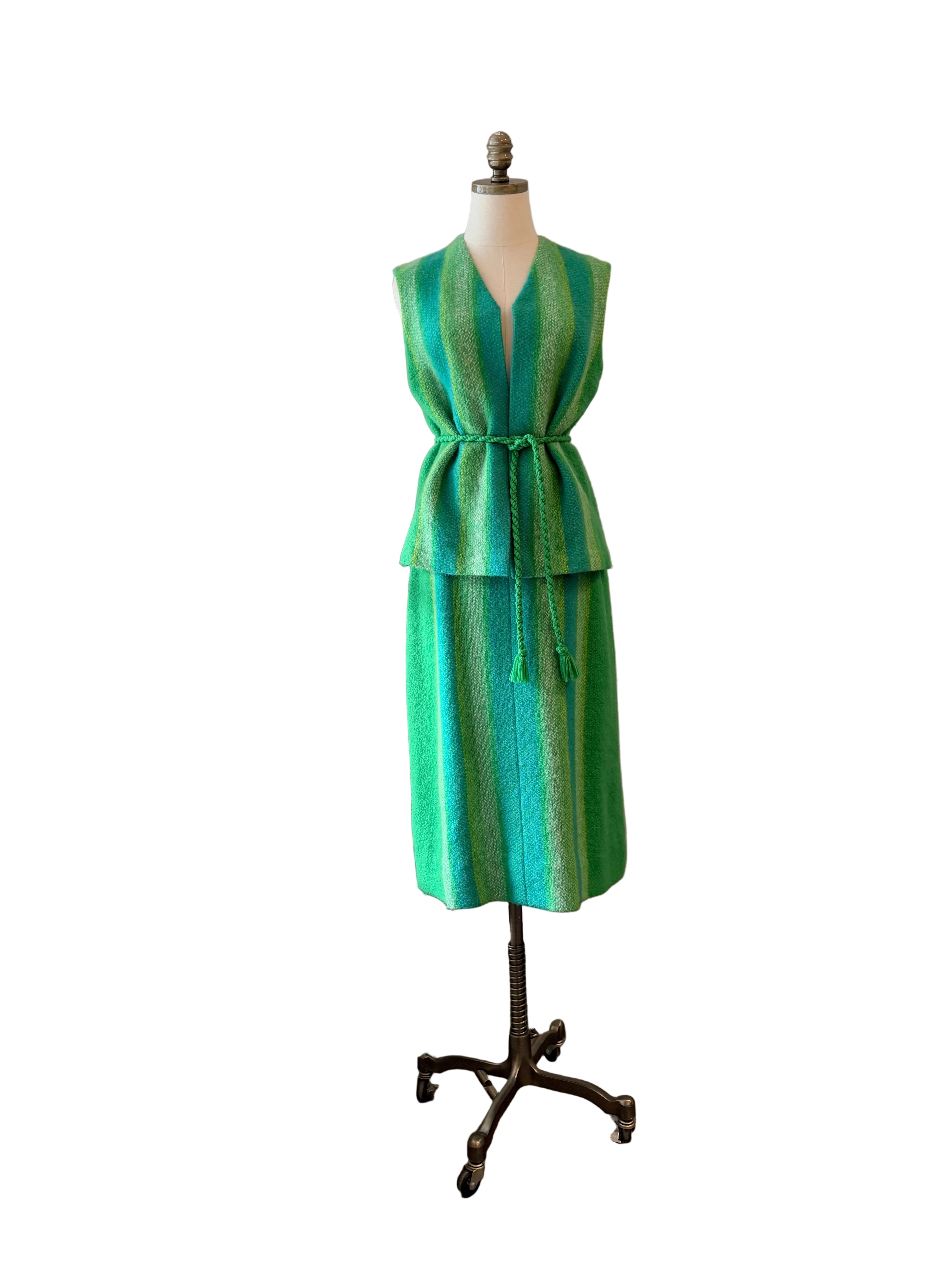 Countess Ebba von Eckermann Green Wool Hand-Knit Skirt & Vest Set