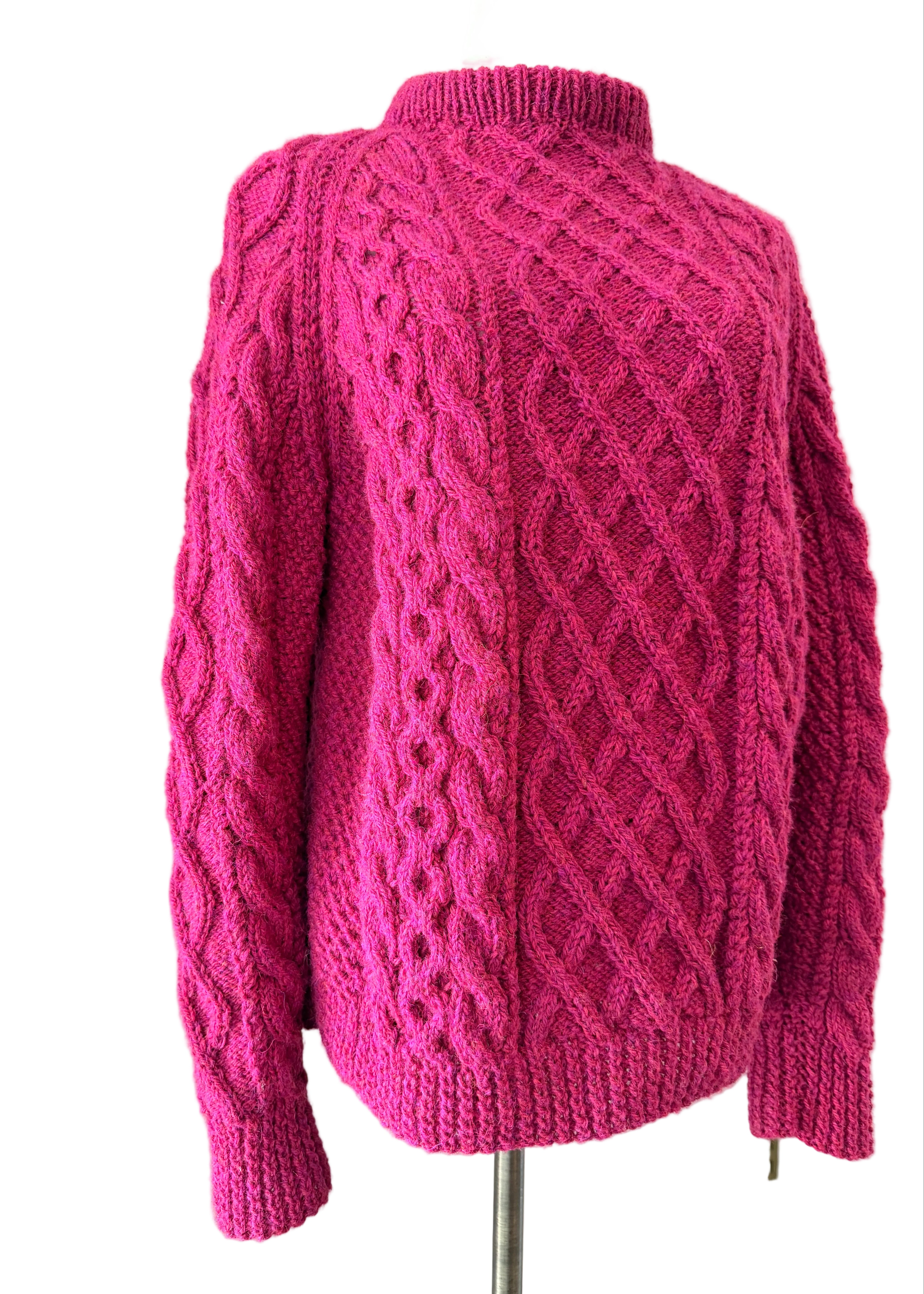 1970s Cleo Ltd. Dublin Magenta Fisherman Sweater, Beret & Scarf Set (3-Piece)