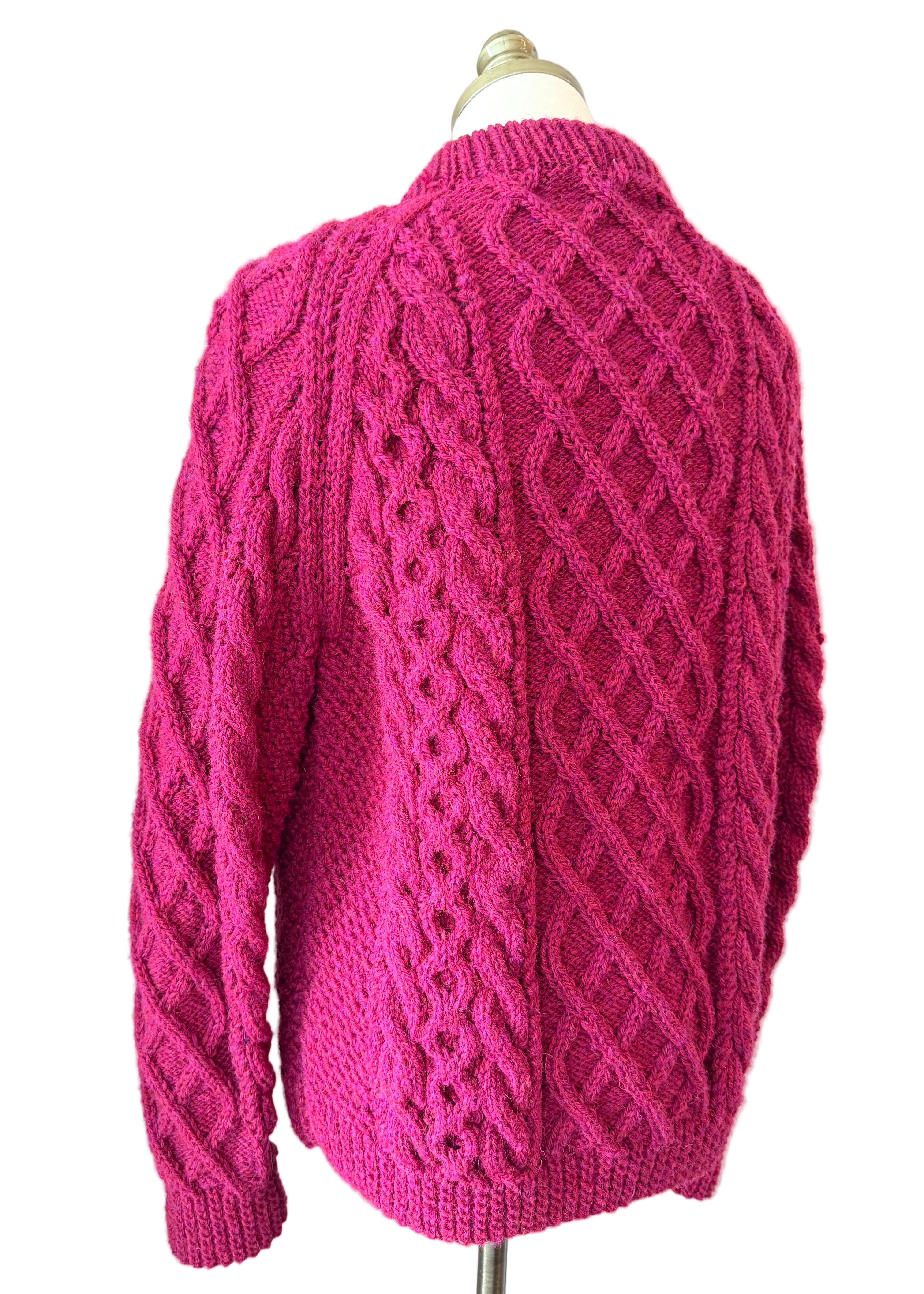 1970s Cleo Ltd. Dublin Magenta Fisherman Sweater, Beret & Scarf Set (3-Piece)