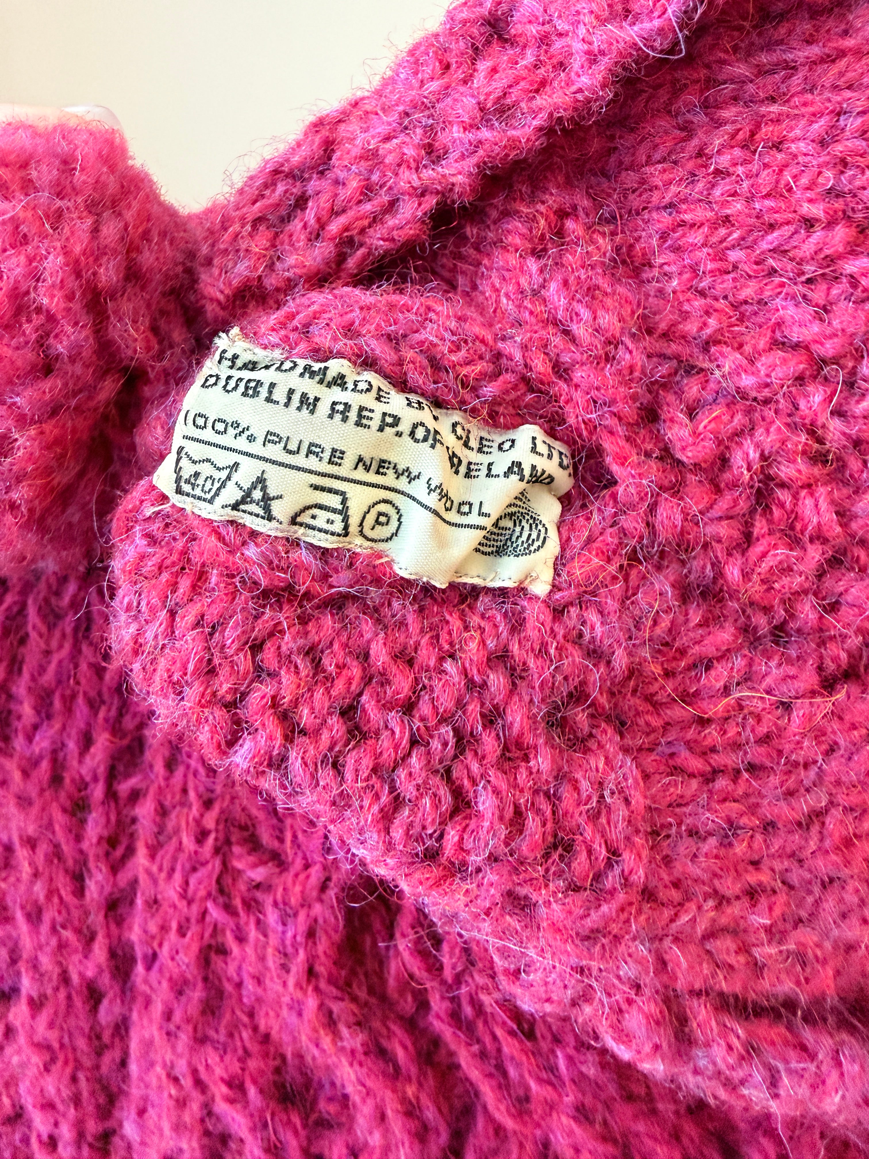 1970s Cleo Ltd. Dublin Magenta Fisherman Sweater, Beret & Scarf Set (3-Piece)