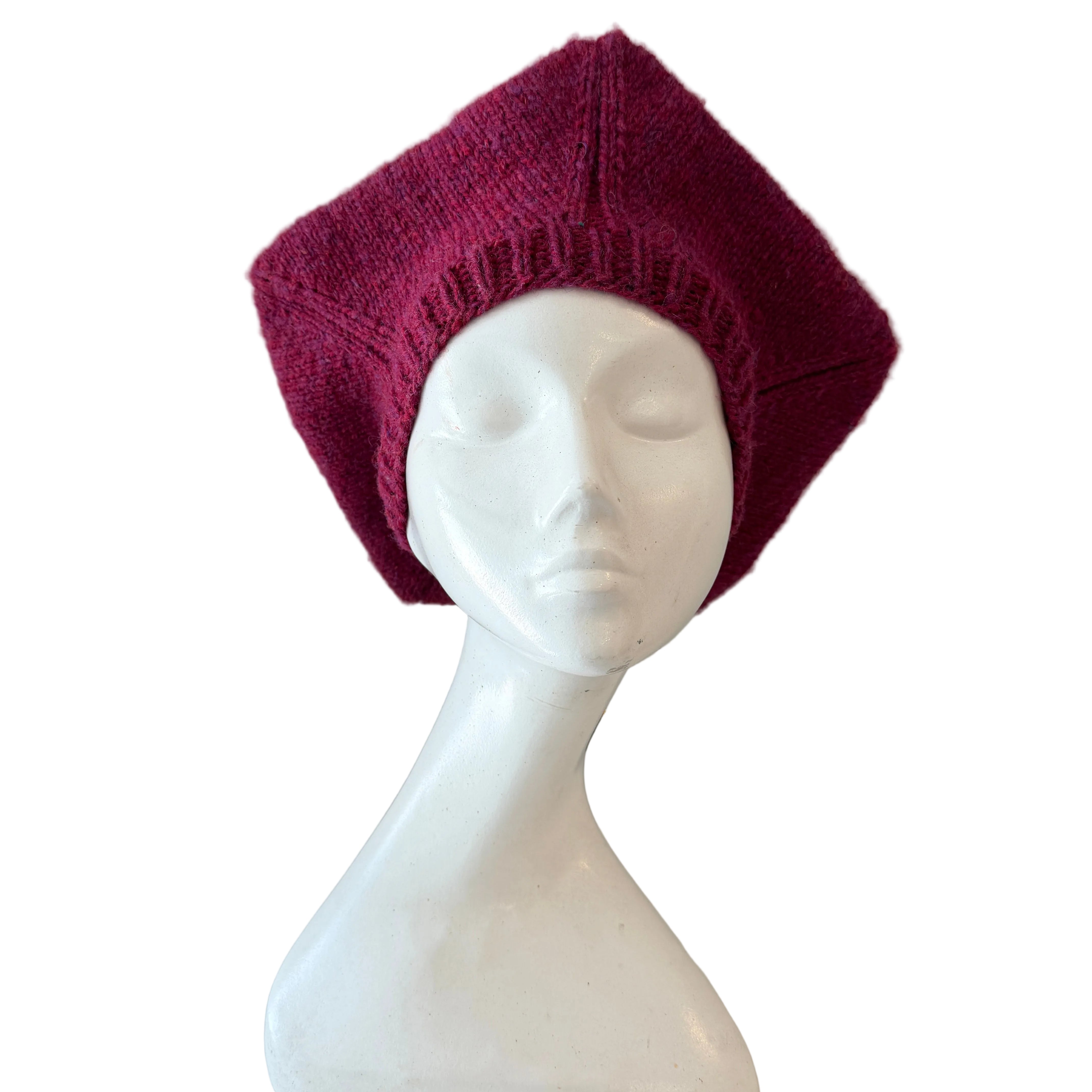 1970s Cleo Ltd. Dublin Magenta Fisherman Sweater, Beret & Scarf Set (3-Piece)
