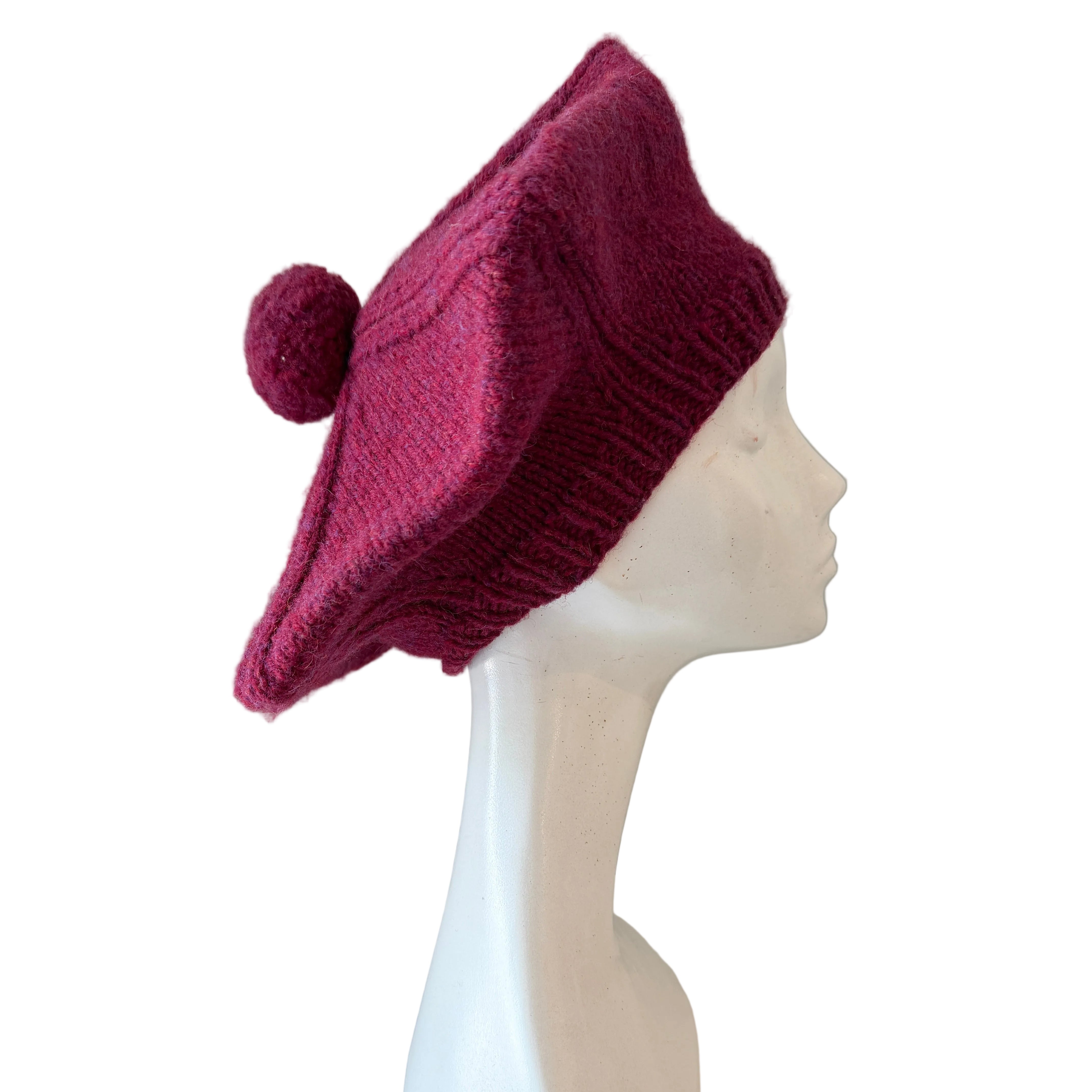 1970s Cleo Ltd. Dublin Magenta Fisherman Sweater, Beret & Scarf Set (3-Piece)