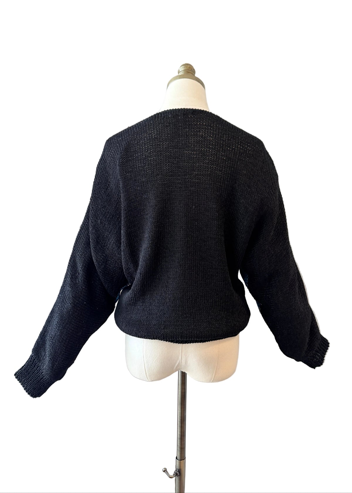 1980s Ann Tella Black Knit Sweater with Jewel-Tone Butterfly & Sequins