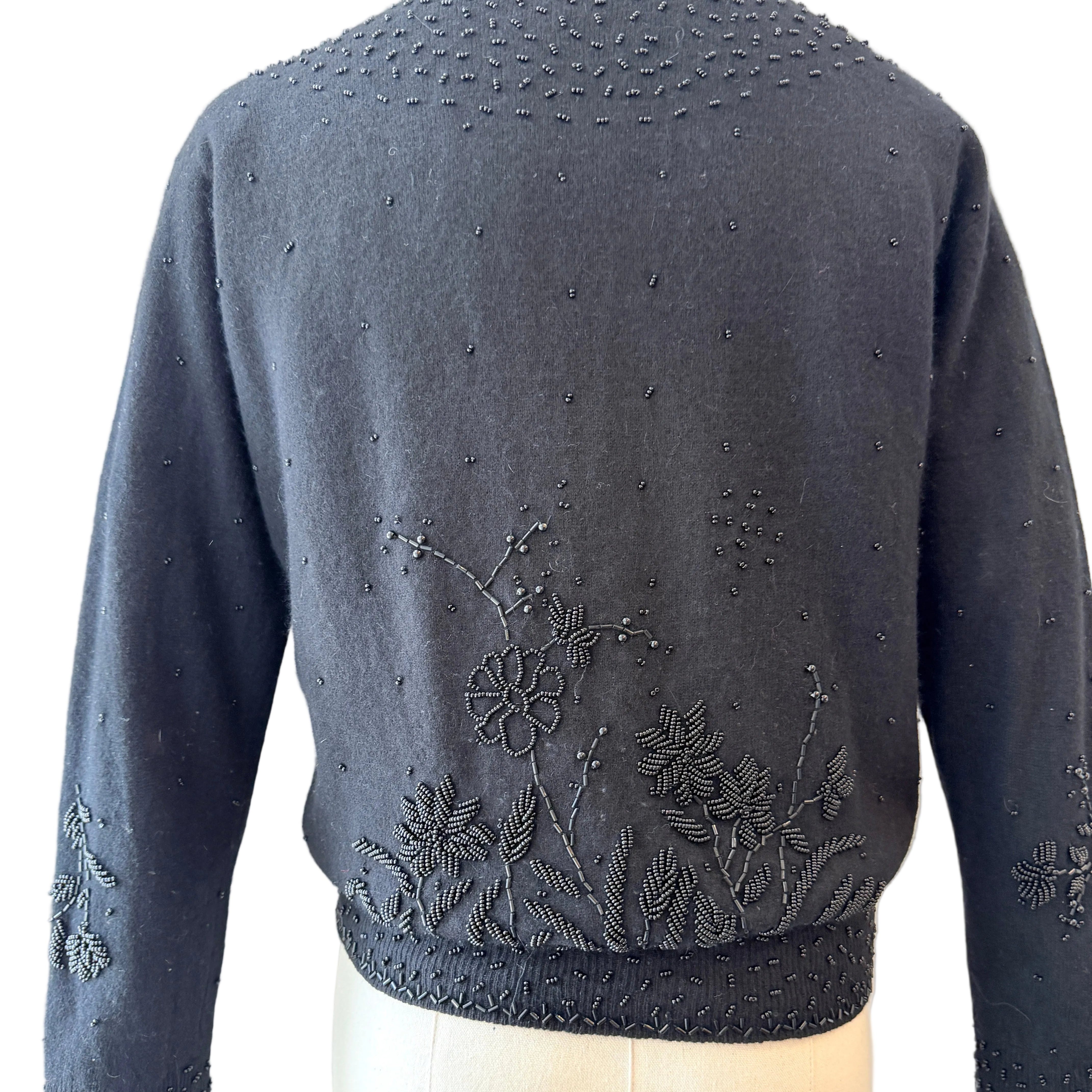 1950s Black Wool Cardigan with Beaded Embellishments
