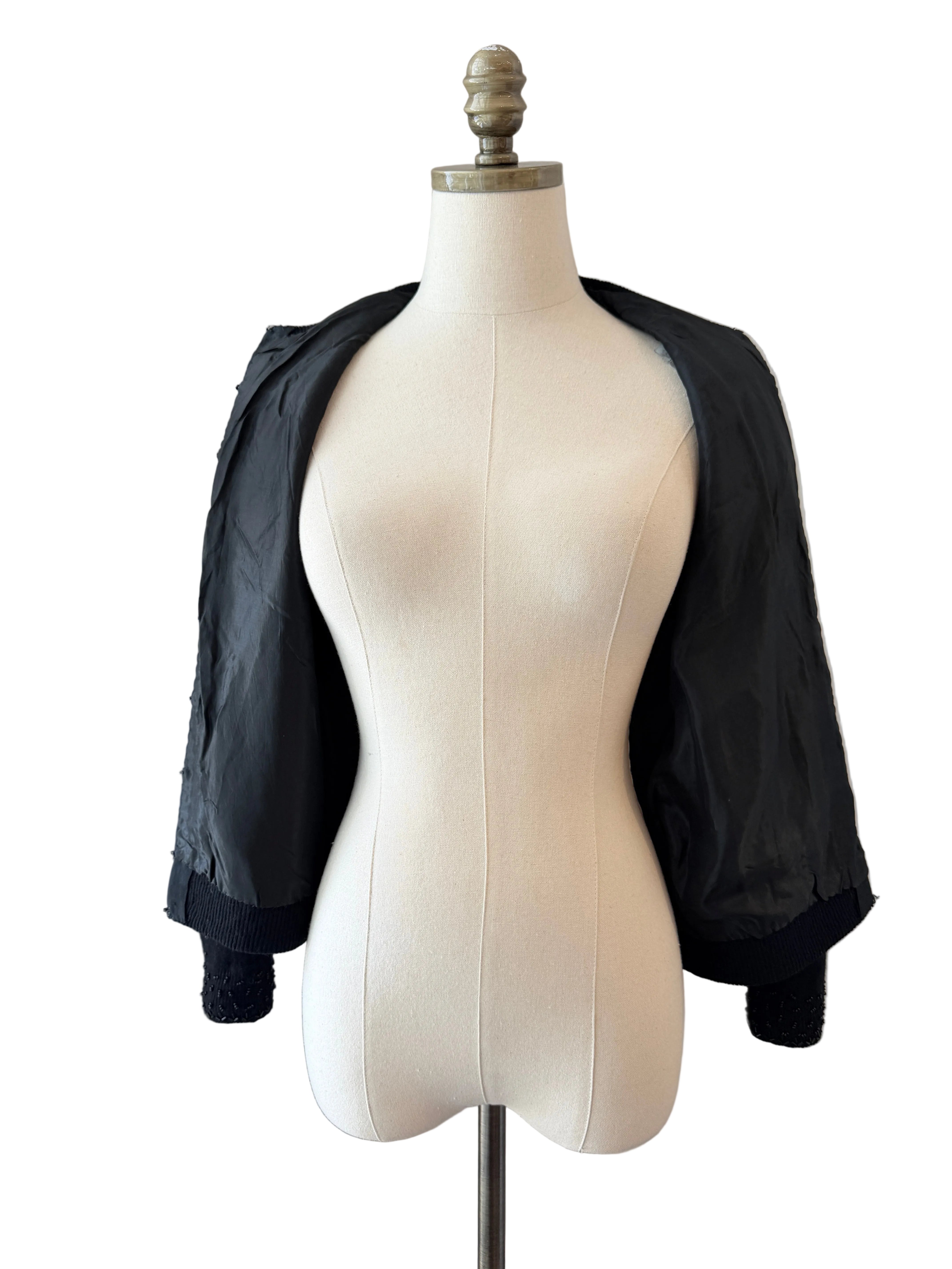 1950s Black Wool Cardigan with Beaded Embellishments