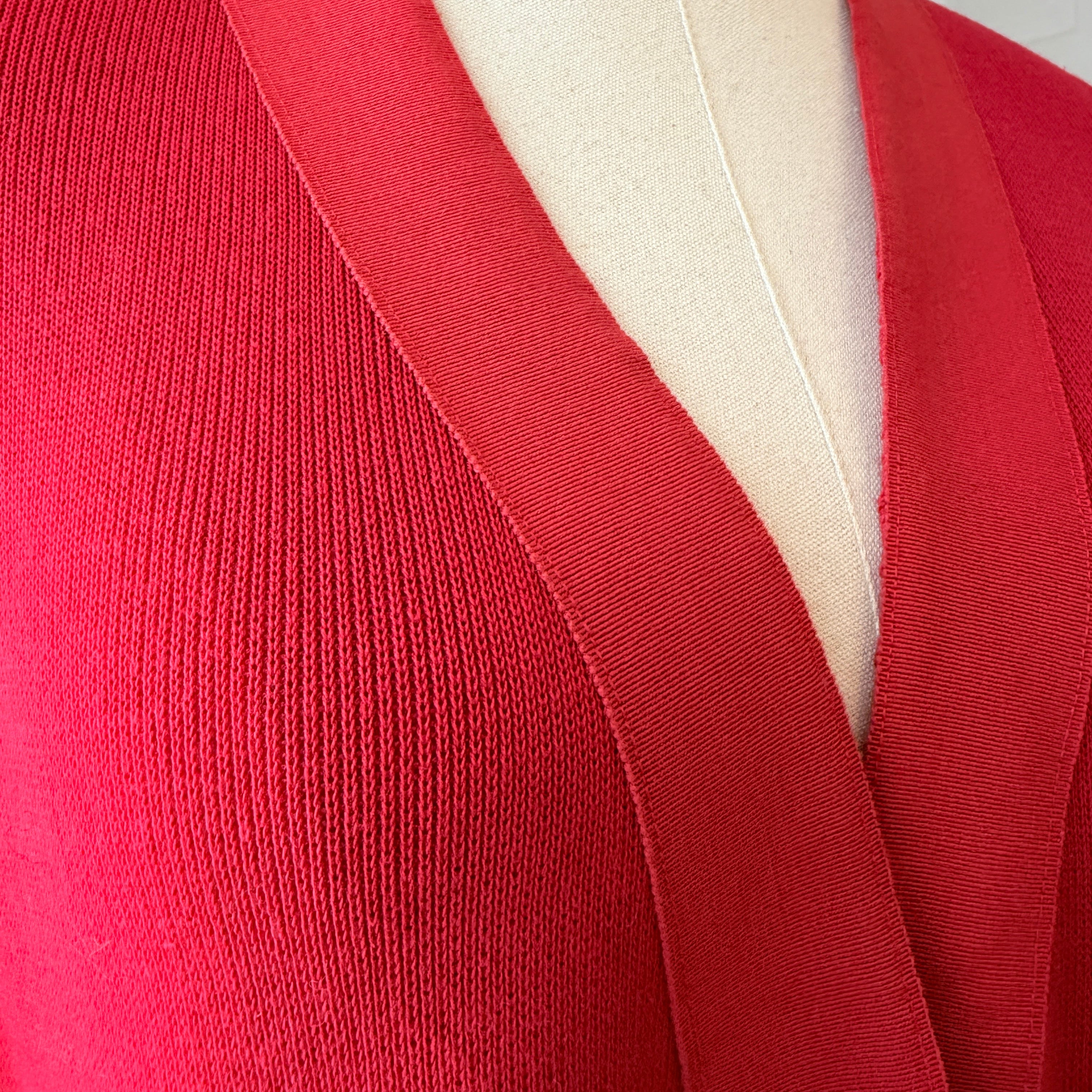 1970s Salvatore Ferragamo Red Cardigan Sweater with Grosgrain Trim