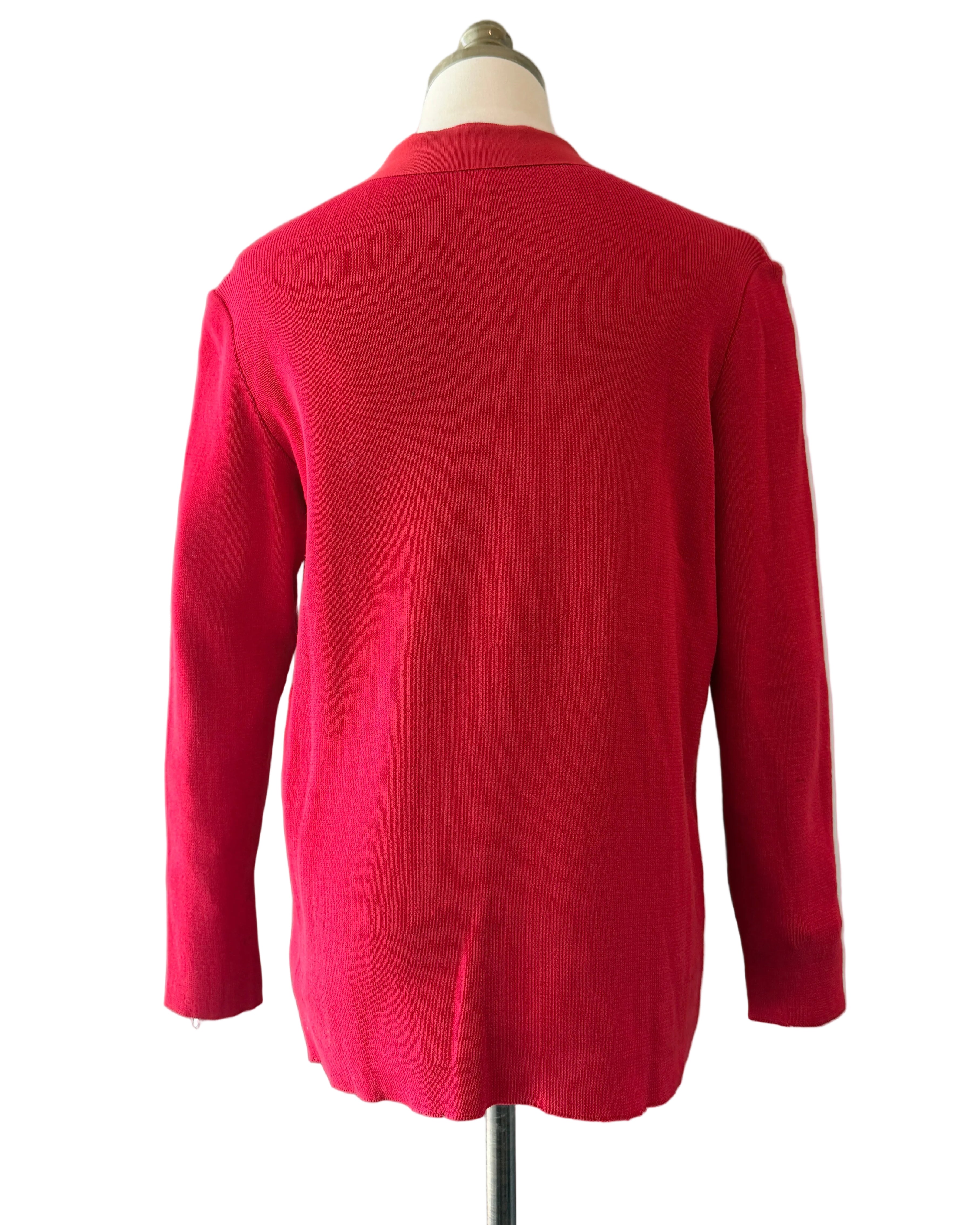 1970s Salvatore Ferragamo Red Cardigan Sweater with Grosgrain Trim