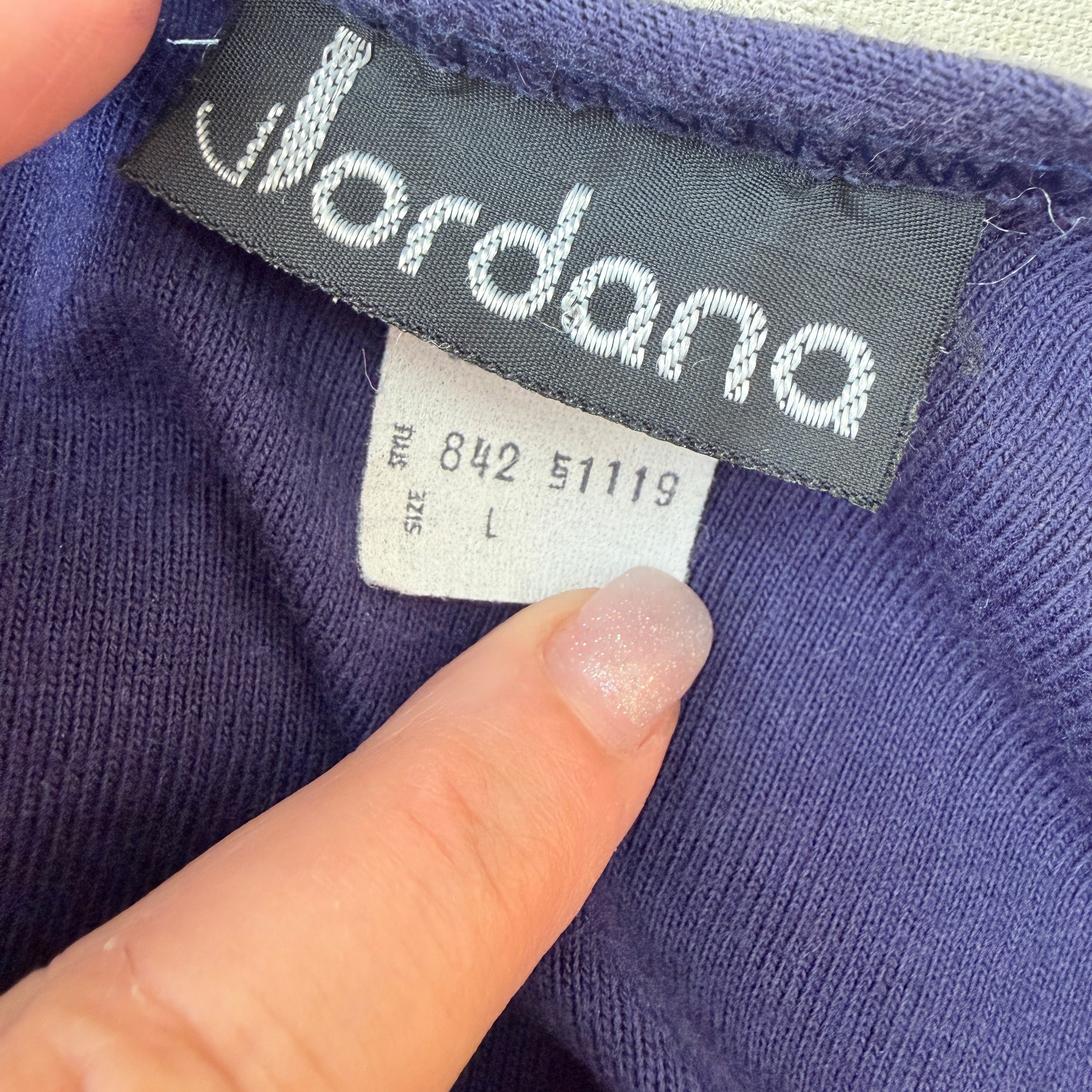 1970s Jordana Navy Sweatshirt with Red Bird Appliqué & V-Neck