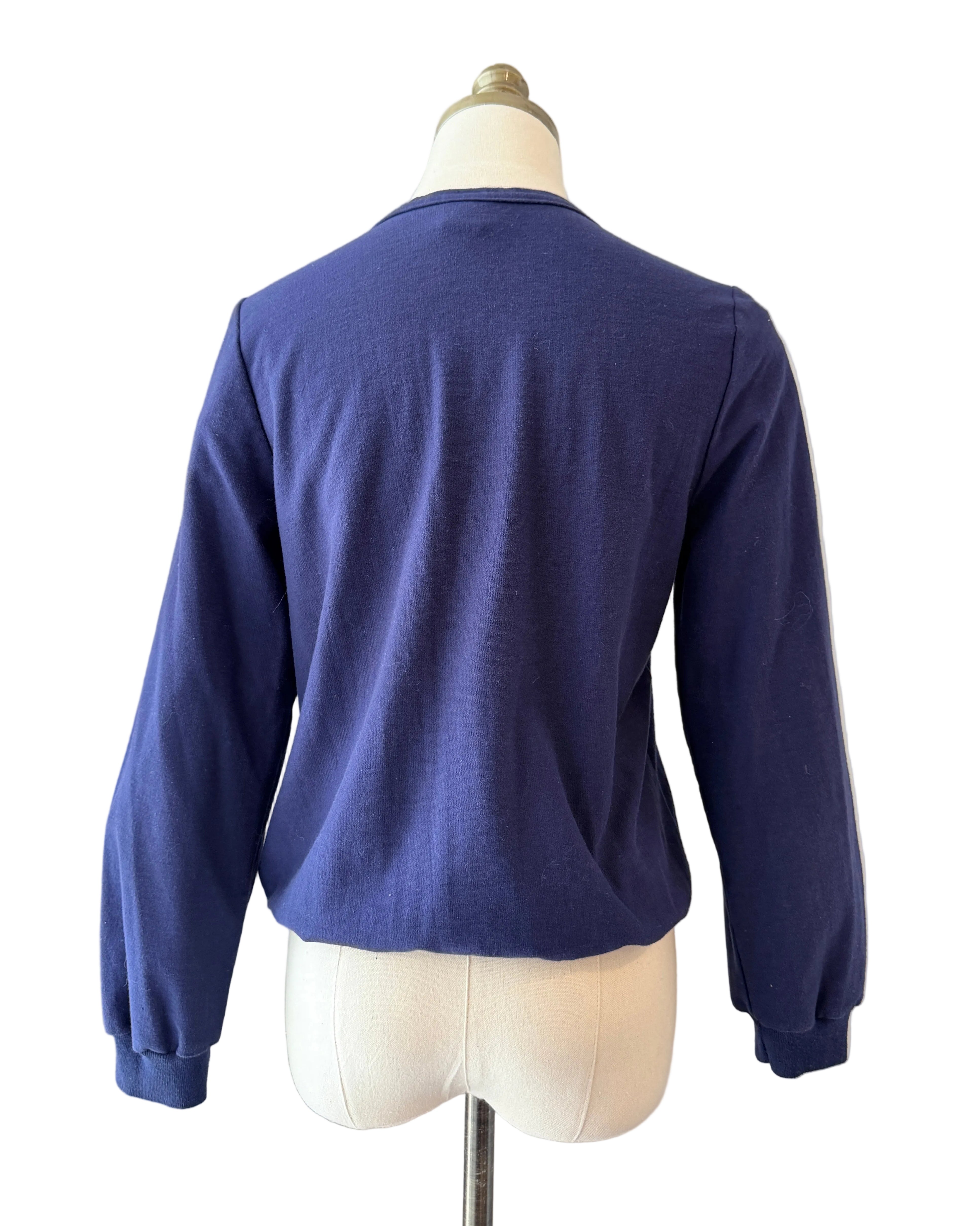 1970s Jordana Navy Sweatshirt with Red Bird Appliqué & V-Neck