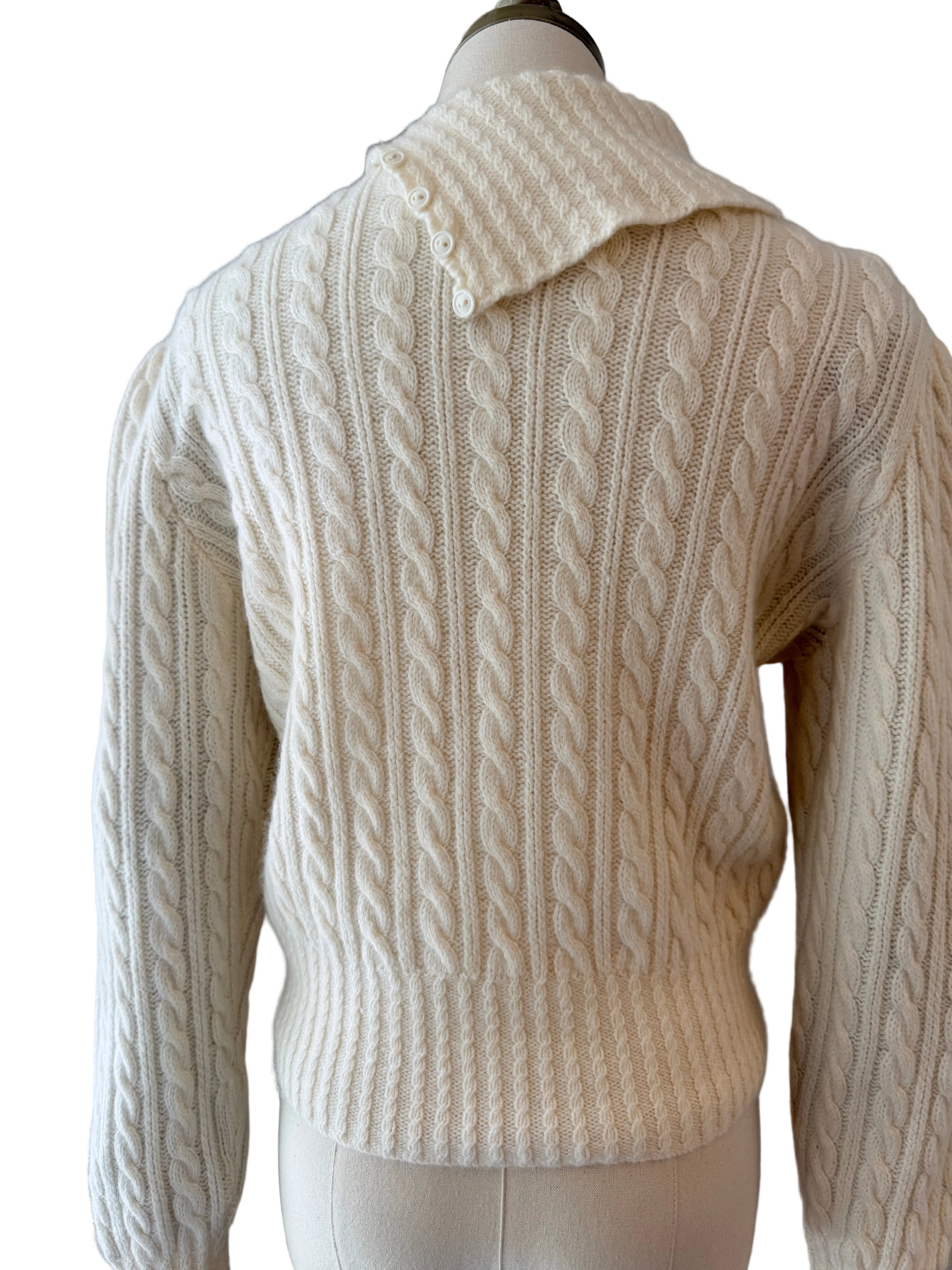 1980s Burberry Ivory Cashmere Cable-Knit Sweater with Handkerchief Collar